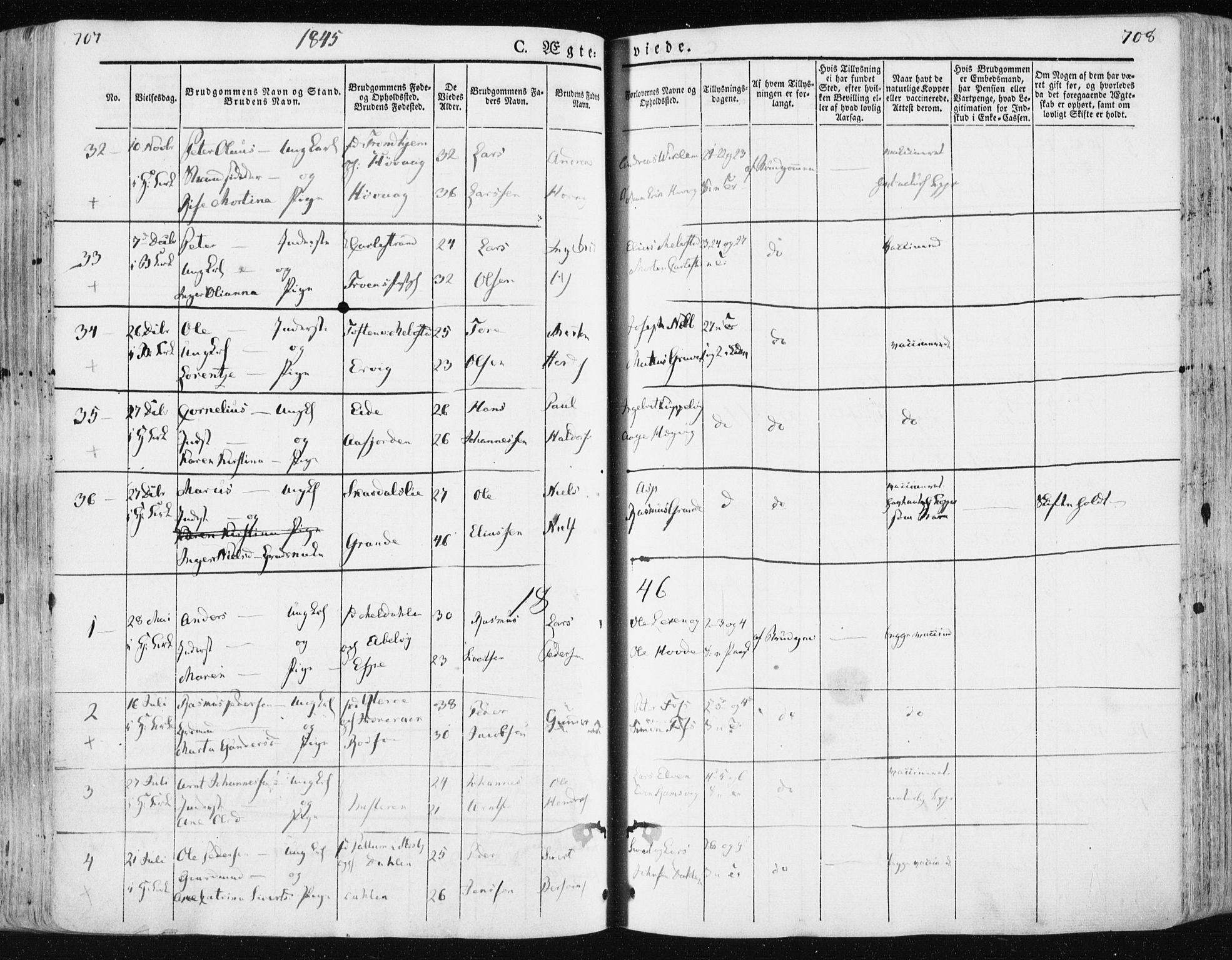 Ministerialprotokoller, klokkerbøker og fødselsregistre - Sør-Trøndelag, SAT/A-1456/659/L0736: Parish register (official) no. 659A06, 1842-1856, p. 707-708