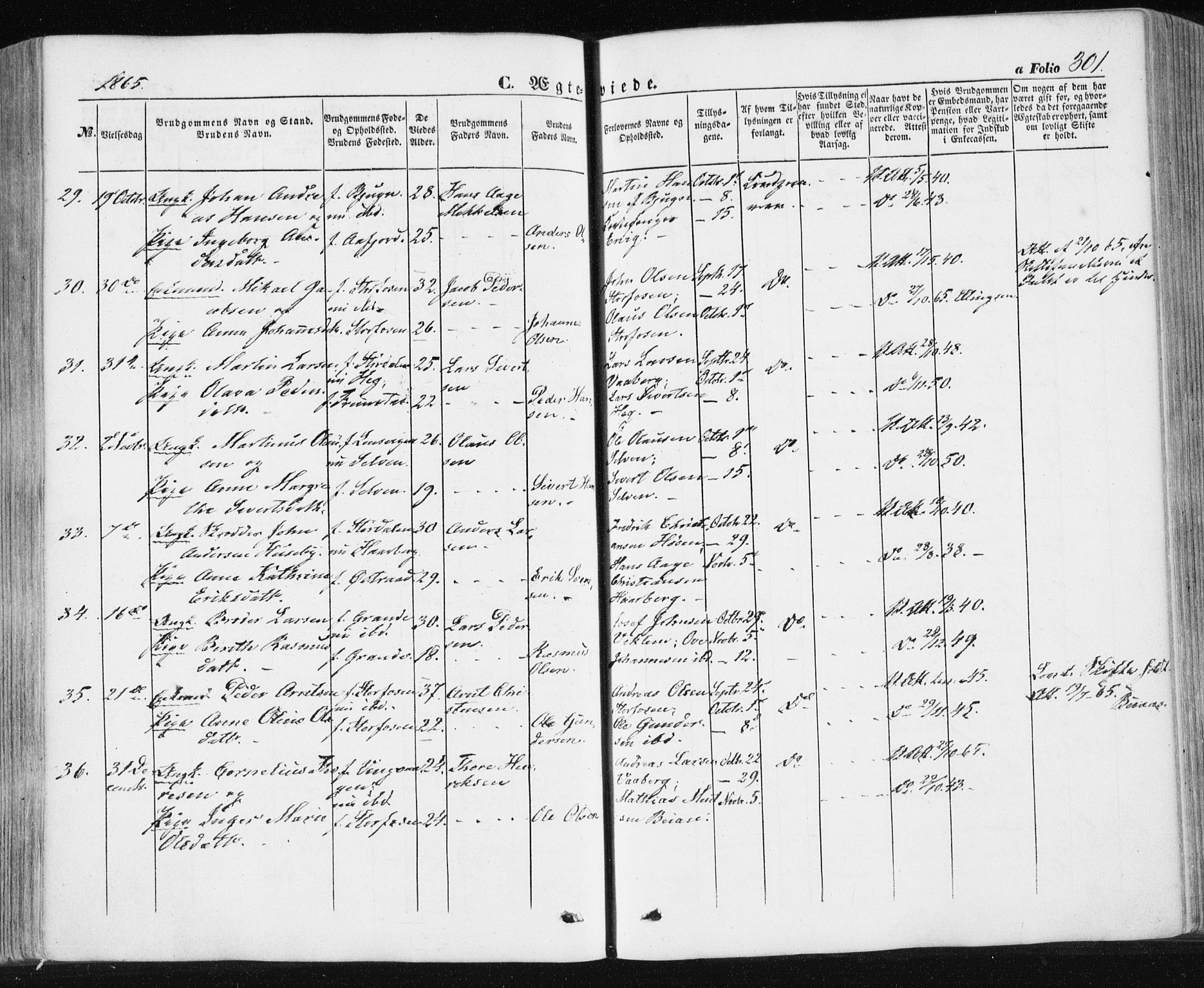 Ministerialprotokoller, klokkerbøker og fødselsregistre - Sør-Trøndelag, SAT/A-1456/659/L0737: Parish register (official) no. 659A07, 1857-1875, p. 301