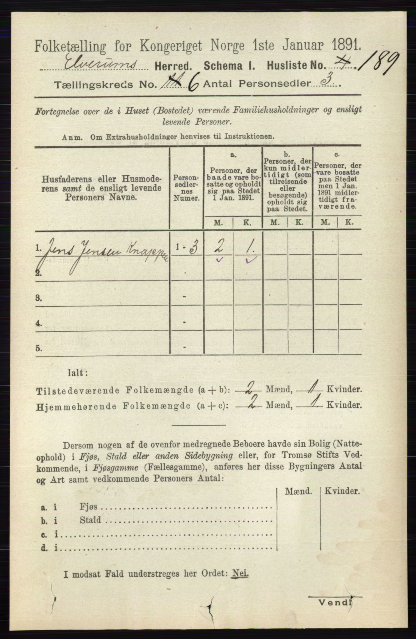 RA, 1891 census for 0427 Elverum, 1891, p. 4347