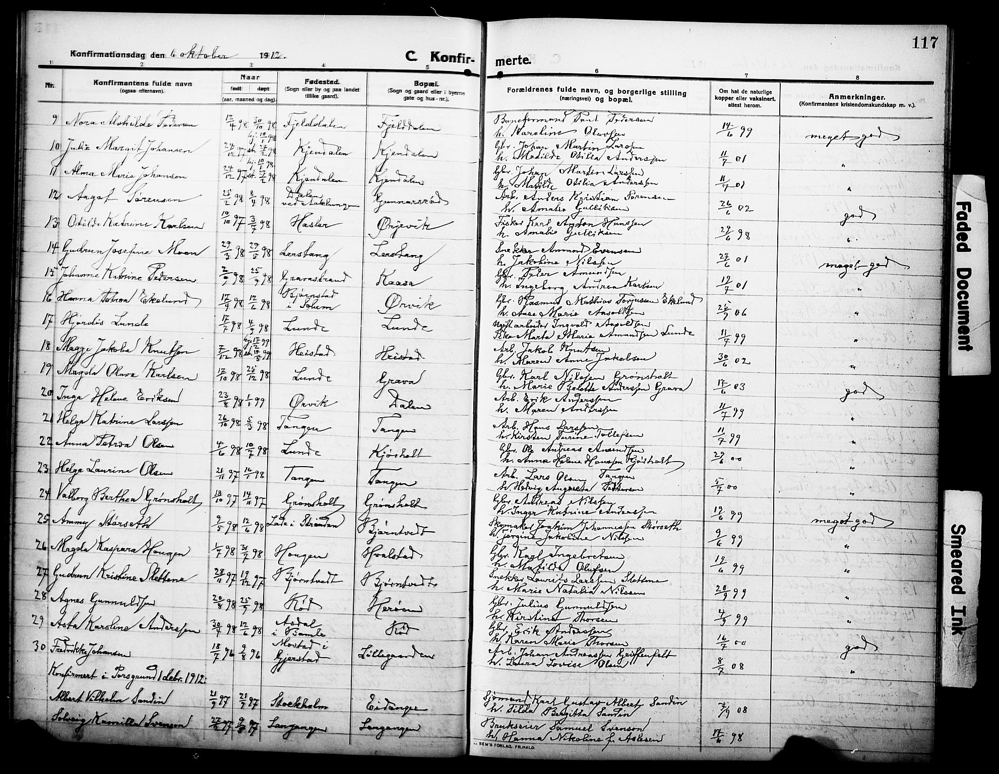 Eidanger kirkebøker, AV/SAKO-A-261/G/Ga/L0004: Parish register (copy) no. 4, 1912-1927, p. 117