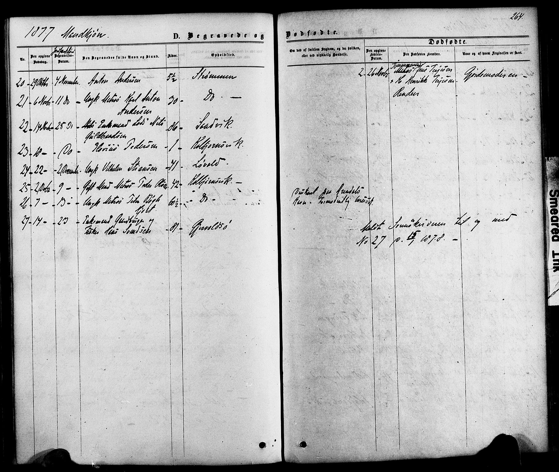 Hisøy sokneprestkontor, SAK/1111-0020/F/Fa/L0002: Parish register (official) no. A 2, 1872-1880, p. 264