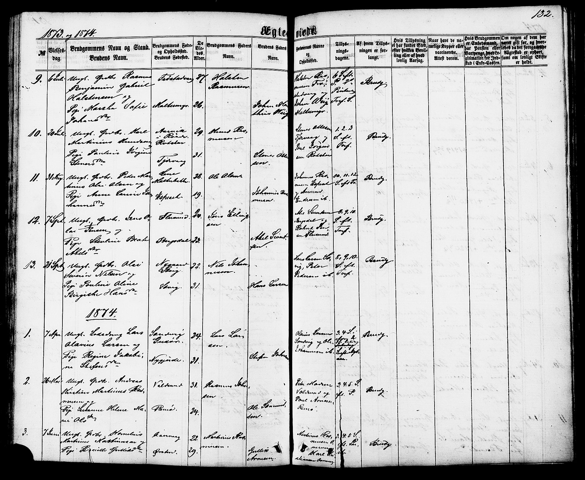 Ministerialprotokoller, klokkerbøker og fødselsregistre - Møre og Romsdal, SAT/A-1454/507/L0071: Parish register (official) no. 507A06, 1863-1878, p. 132