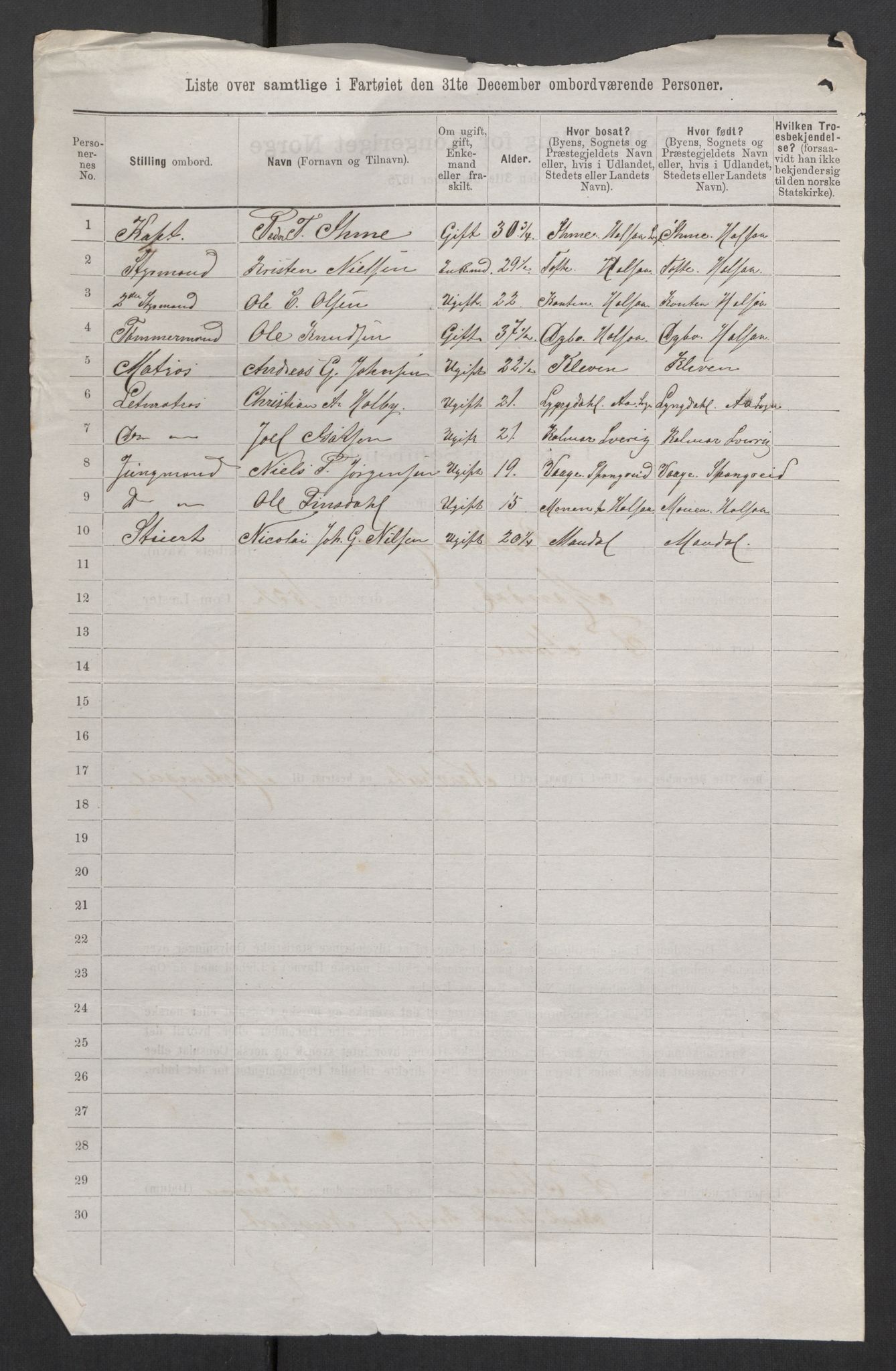 RA, 1875 census, lists of crew on ships: Ships in ports abroad, 1875, p. 334
