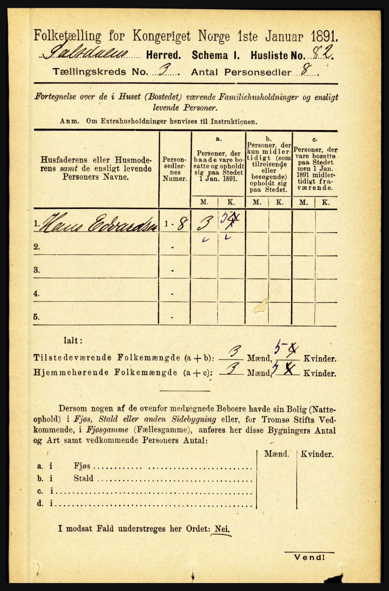 RA, 1891 census for 1840 Saltdal, 1891, p. 1652