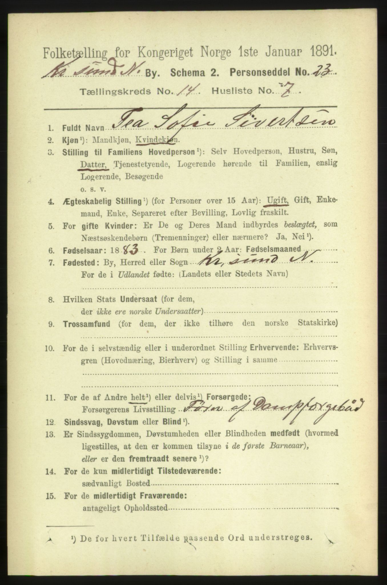 RA, 1891 census for 1503 Kristiansund, 1891, p. 10298