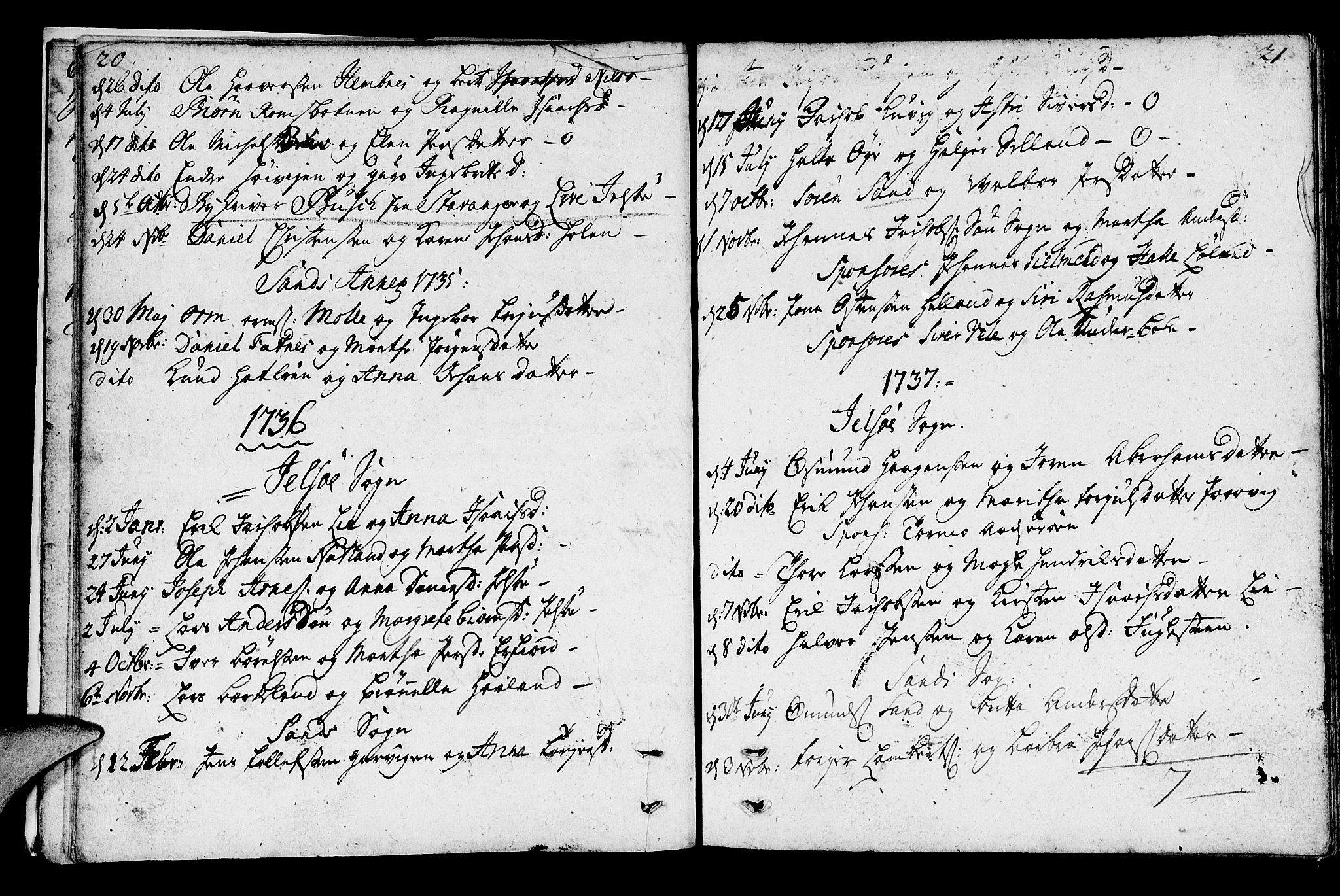 Jelsa sokneprestkontor, SAST/A-101842/01/IV: Parish register (official) no. A 1, 1695-1737, p. 20-21