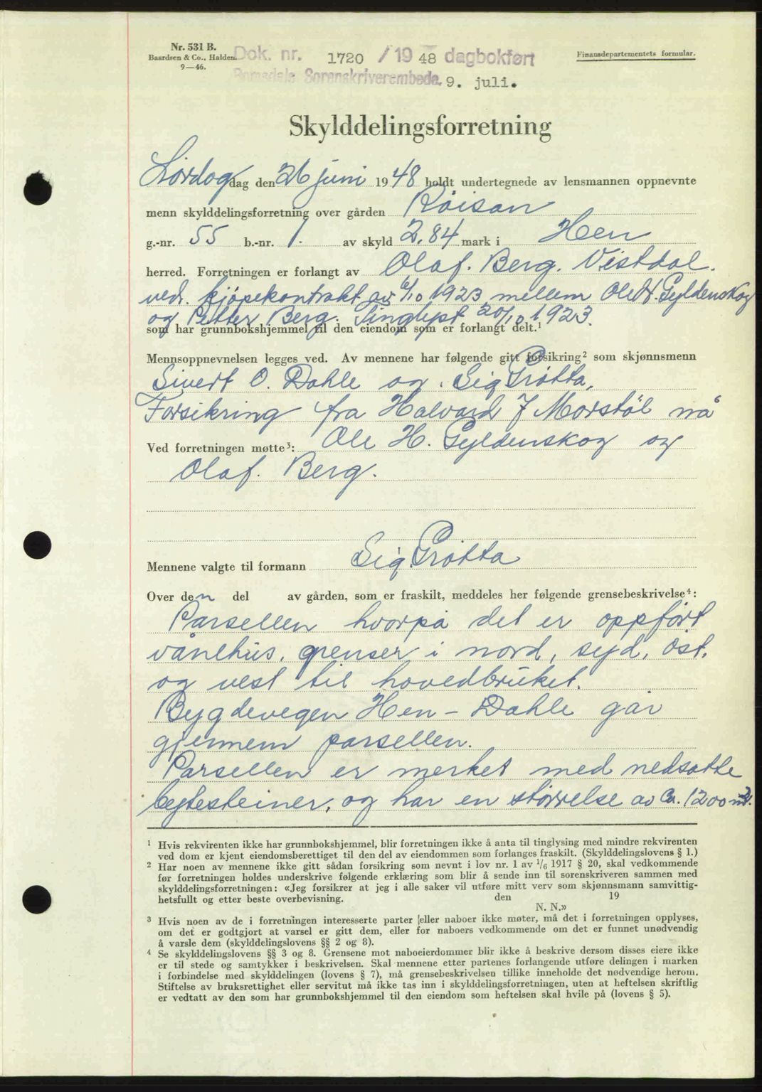 Romsdal sorenskriveri, AV/SAT-A-4149/1/2/2C: Mortgage book no. A26, 1948-1948, Diary no: : 1720/1948