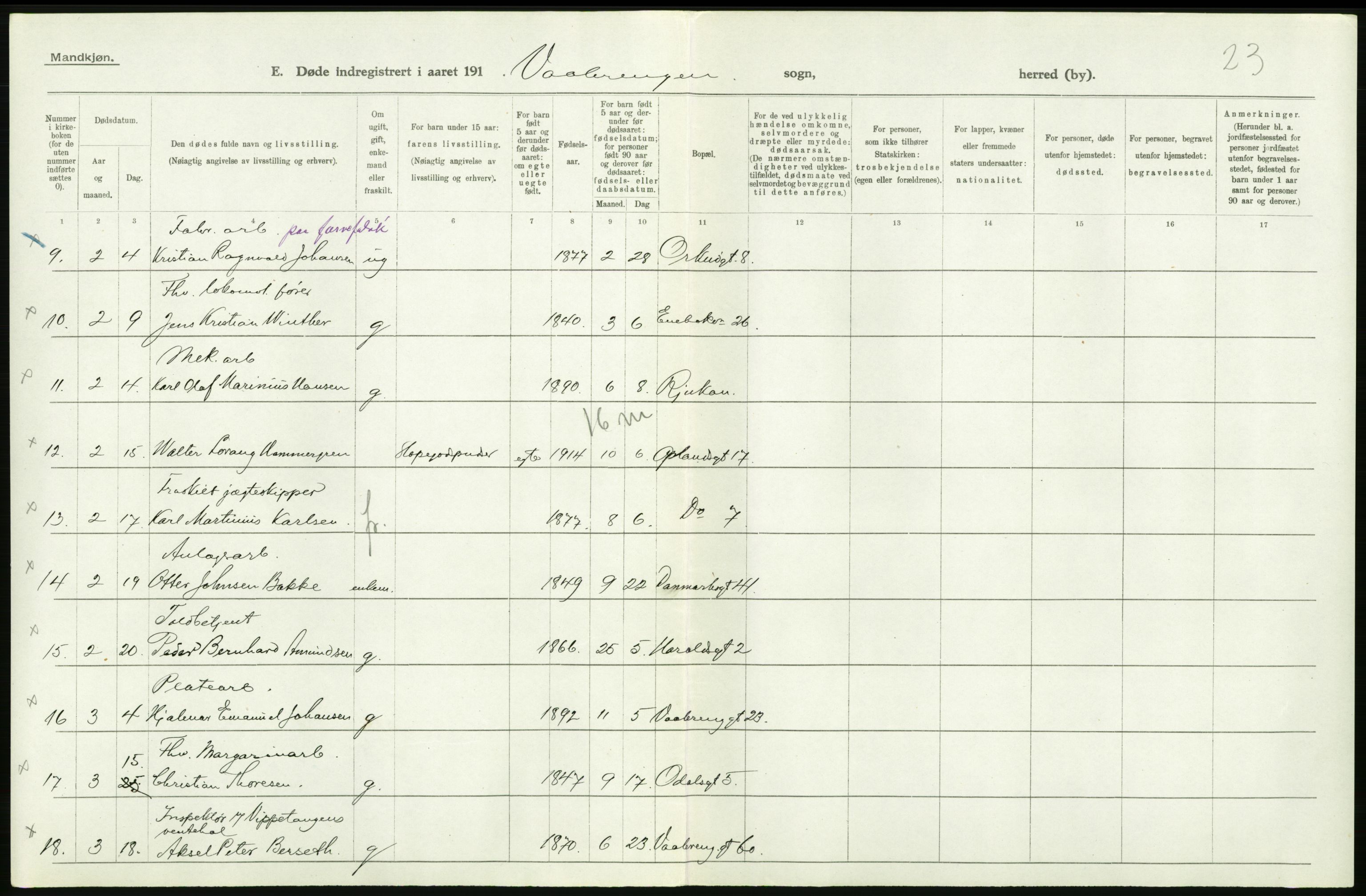 Statistisk sentralbyrå, Sosiodemografiske emner, Befolkning, AV/RA-S-2228/D/Df/Dfb/Dfbf/L0009: Kristiania: Døde., 1916, p. 362