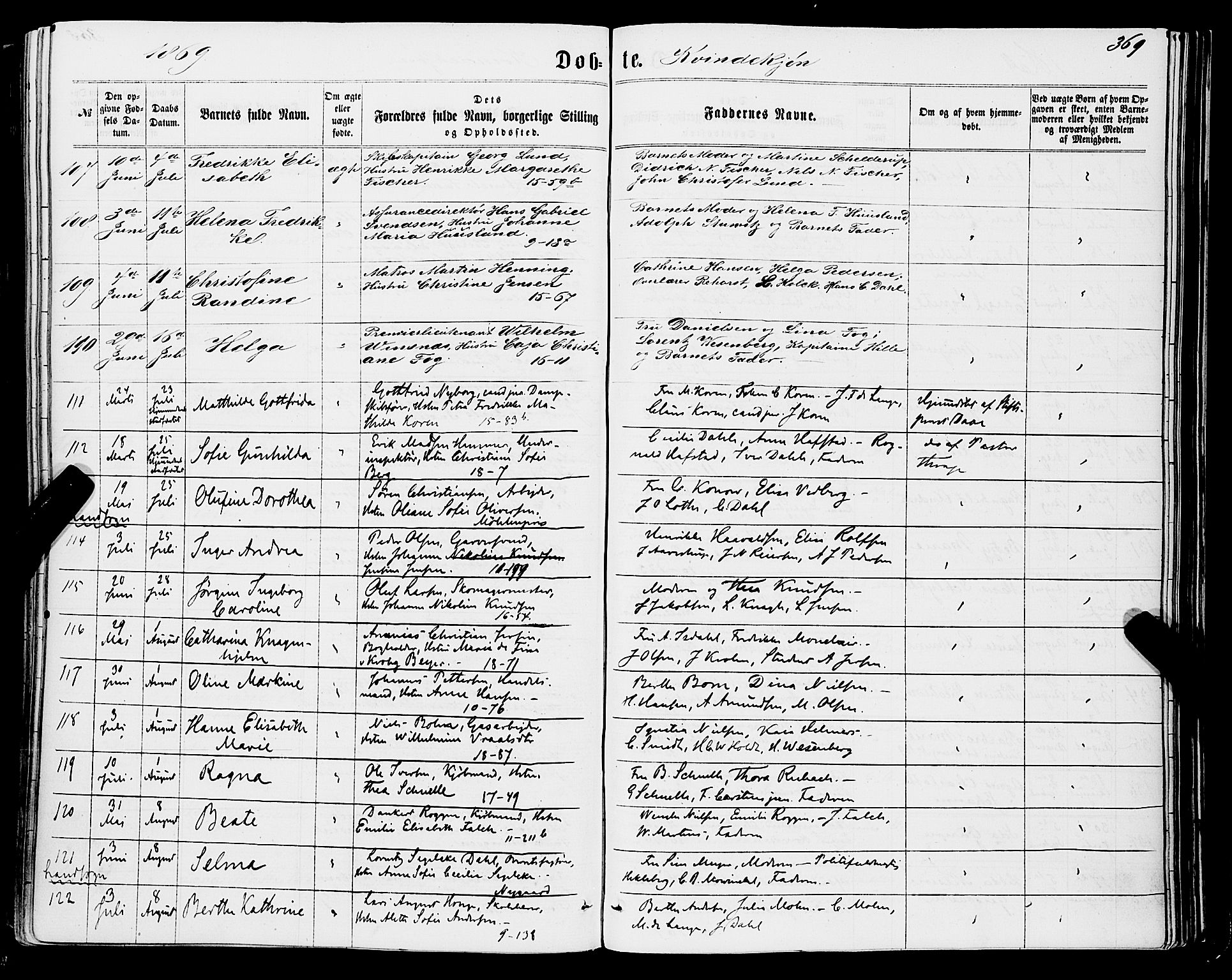 Domkirken sokneprestembete, SAB/A-74801/H/Haa/L0021: Parish register (official) no. B 4, 1859-1871, p. 369