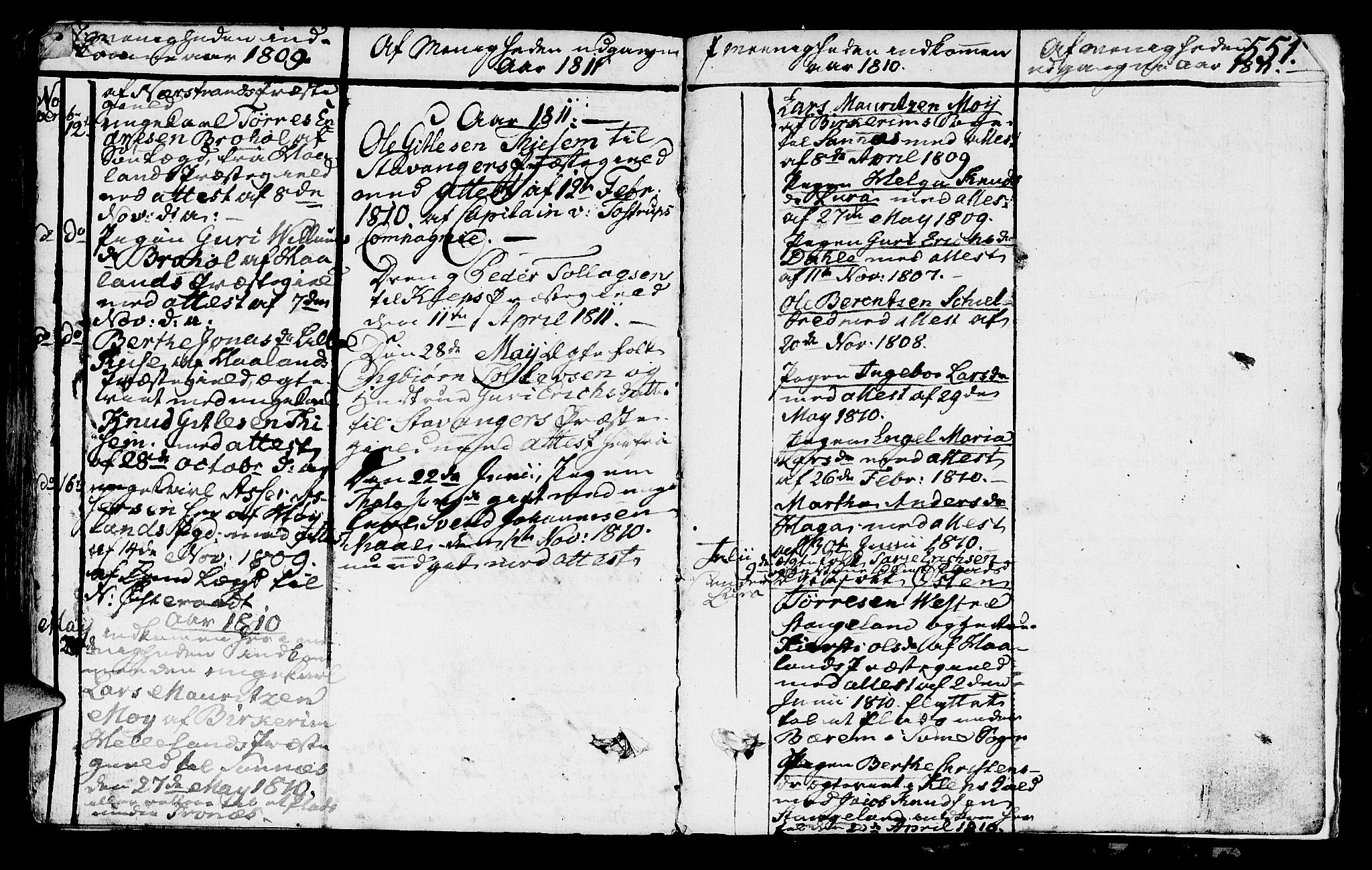 Høyland sokneprestkontor, SAST/A-101799/001/30BA/L0005: Parish register (official) no. A 5, 1804-1815, p. 551
