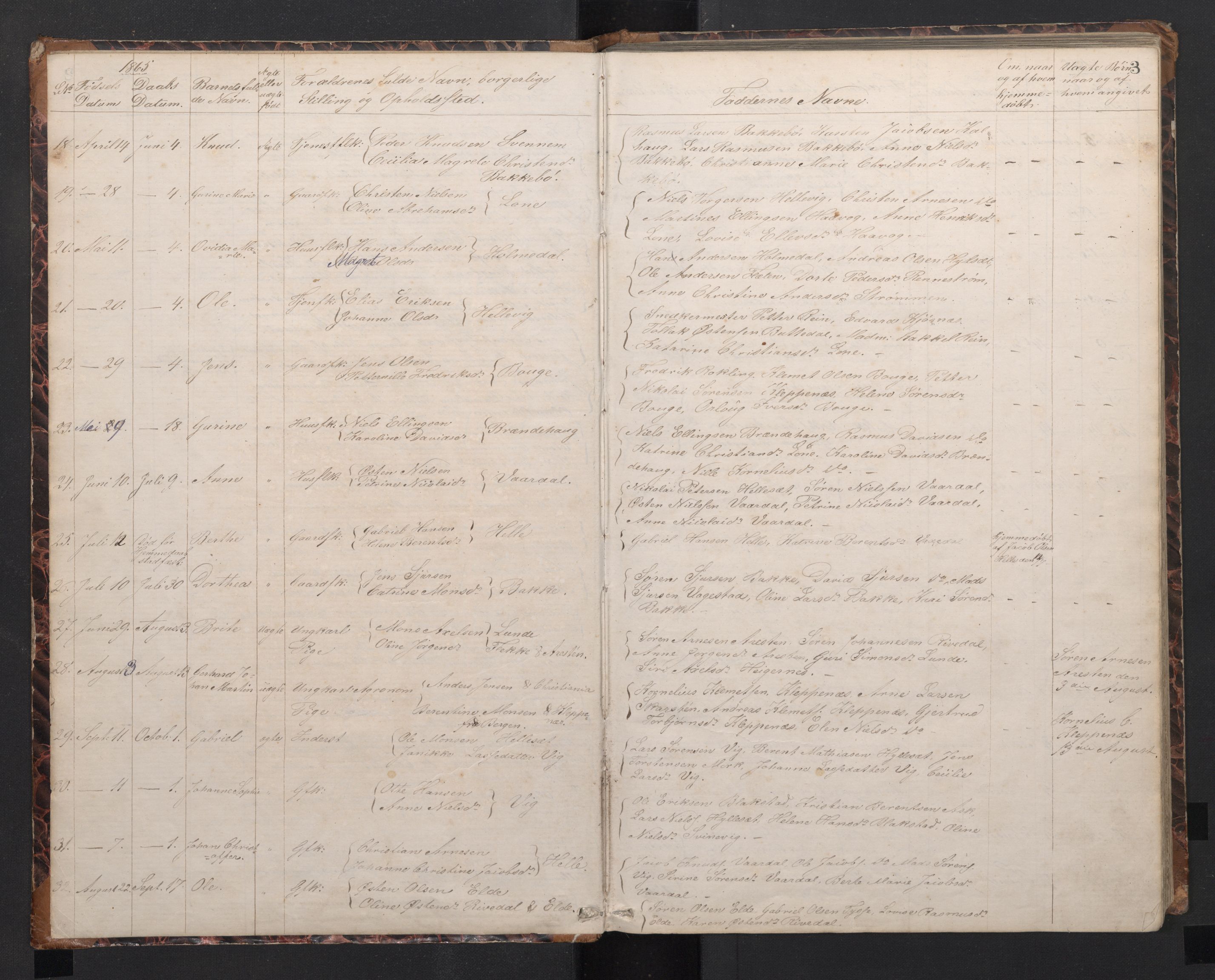 Fjaler sokneprestembete, SAB/A-79801/H/Hab/Habb/L0001: Parish register (copy) no. B 1, 1865-1894, p. 2b-3a