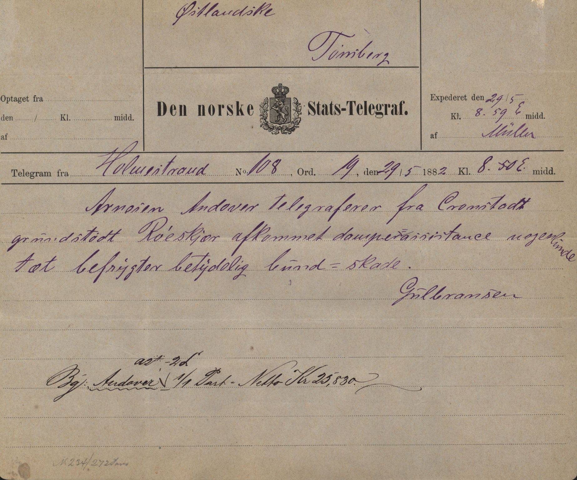 Pa 63 - Østlandske skibsassuranceforening, VEMU/A-1079/G/Ga/L0014/0012: Havaridokumenter / Sophie, Andover, Alliance, Anna, 1882, p. 9