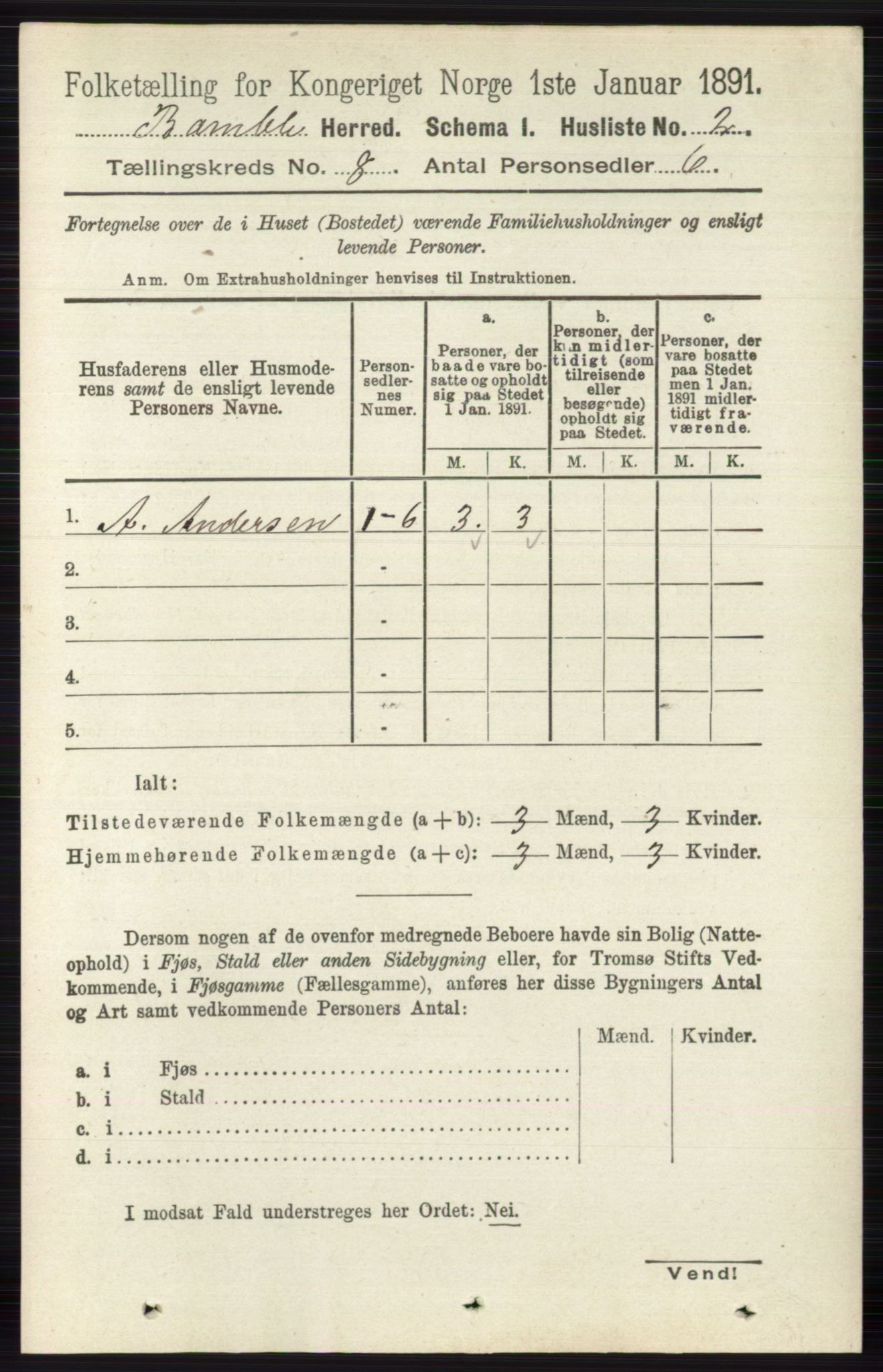 RA, 1891 census for 0814 Bamble, 1891, p. 3416