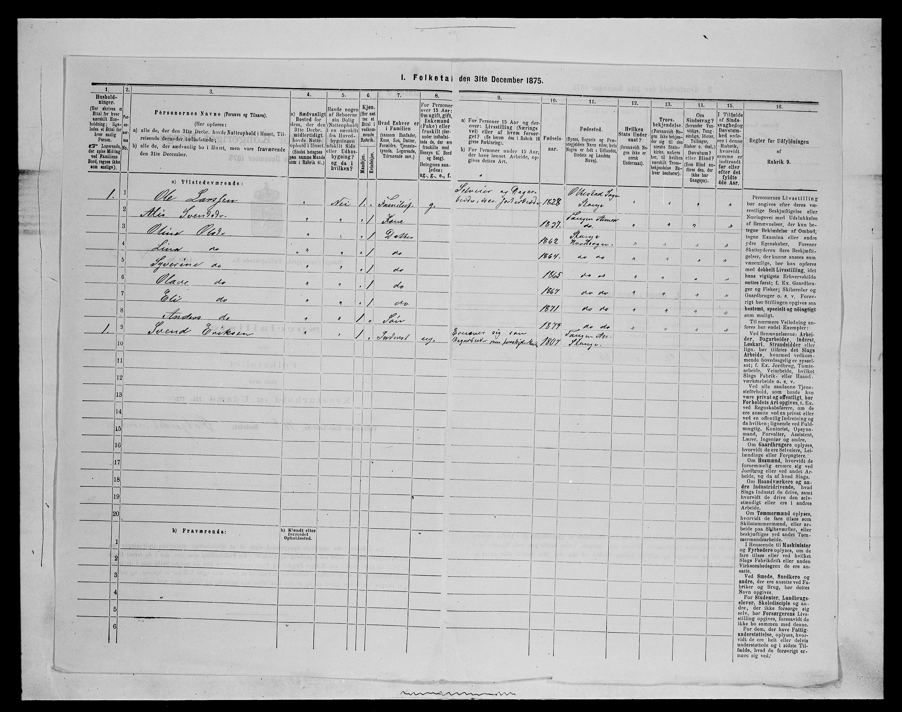 SAH, 1875 census for 0417P Stange, 1875, p. 599