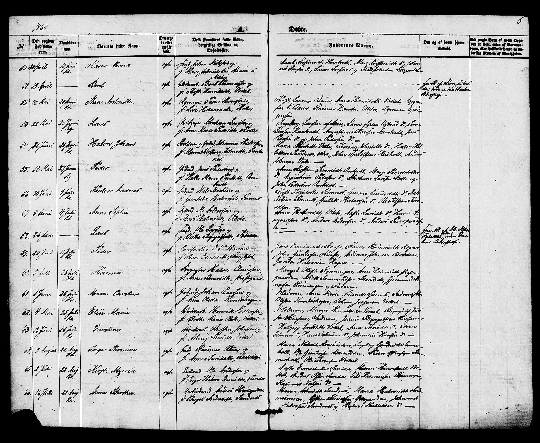 Holla kirkebøker, SAKO/A-272/F/Fa/L0007: Parish register (official) no. 7, 1869-1881, p. 6