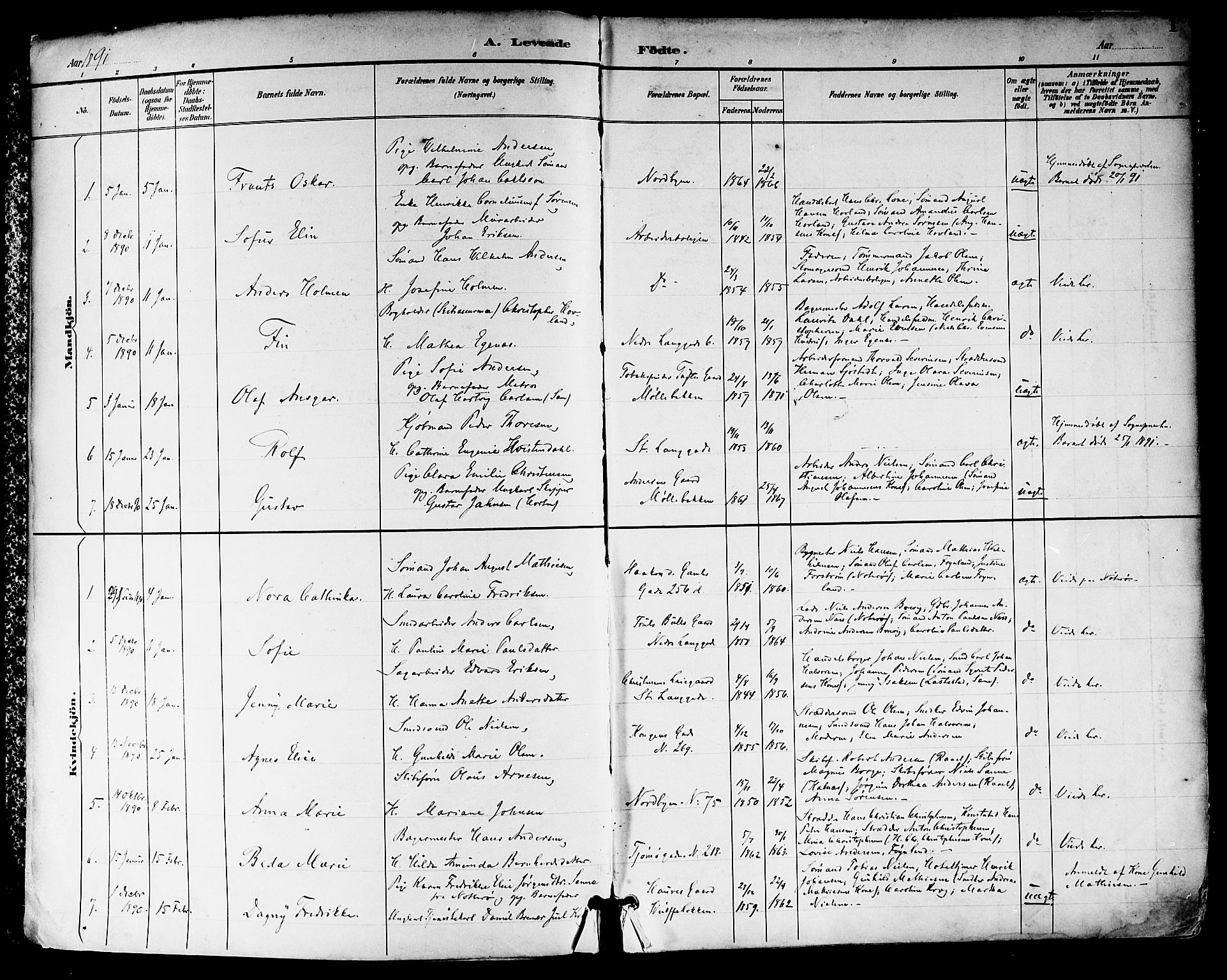 Tønsberg kirkebøker, SAKO/A-330/F/Fa/L0012: Parish register (official) no. I 12, 1891-1899, p. 1
