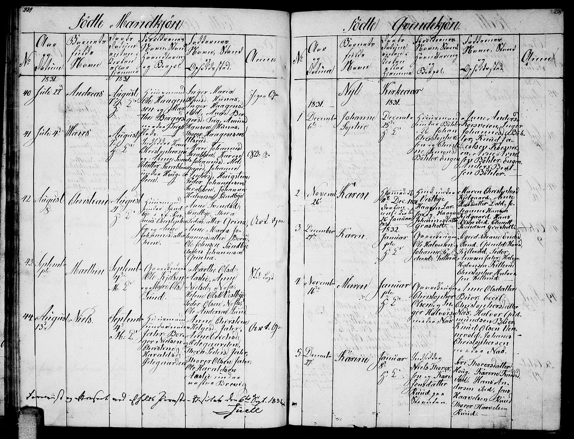 Enebakk prestekontor Kirkebøker, SAO/A-10171c/G/Ga/L0002: Parish register (copy) no. I 2, 1822-1833, p. 229-230