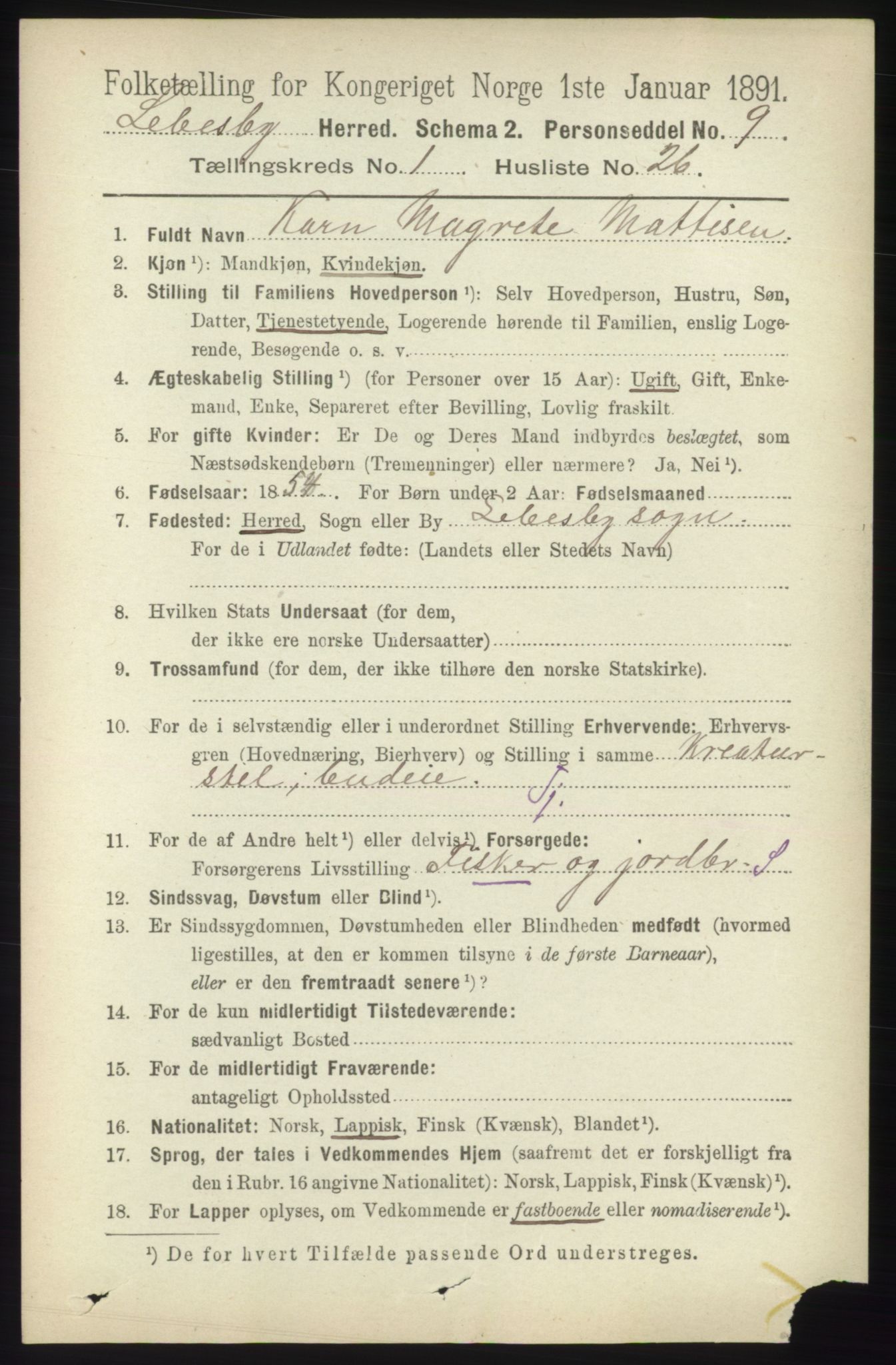 RA, 1891 census for 2022 Lebesby, 1891, p. 251