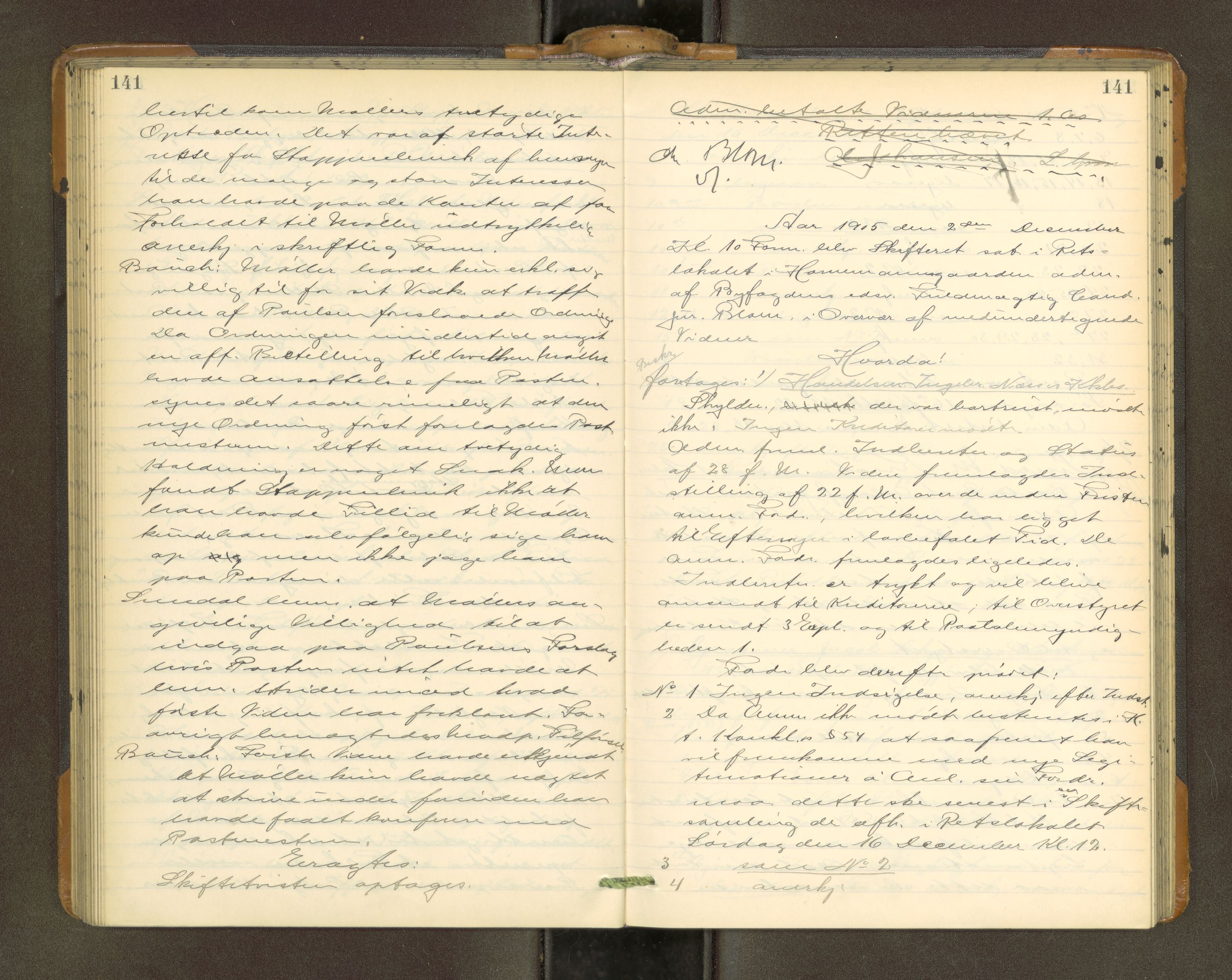 Trondheim byfogd, AV/SAT-A-0003/1/3/3B/L0015: Skiftebehandlingsprotokoll - 23/4-19/12. (u/ register) U, 1904-1908, p. 141