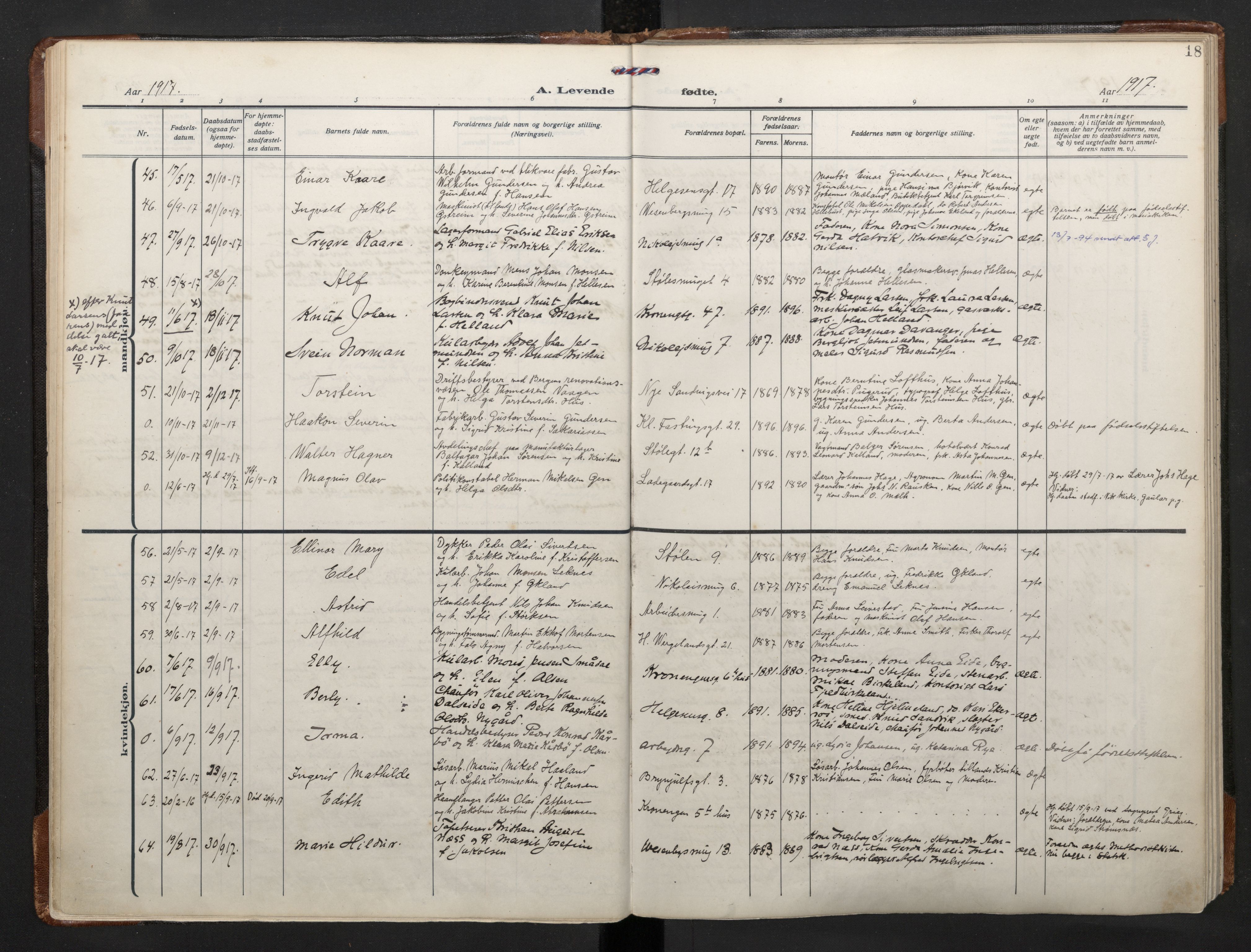 Mariakirken Sokneprestembete, AV/SAB-A-76901/H/Haa/L0011: Parish register (official) no. B 2, 1916-1934, p. 17b-18a