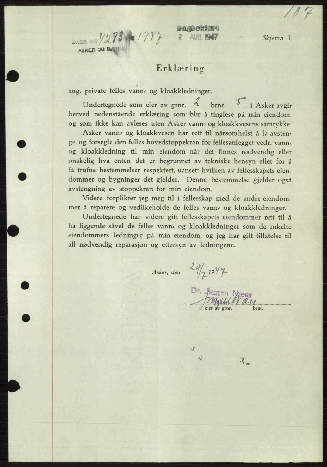 Aker herredsskriveri, AV/SAO-A-10896/G/Gb/Gbb/Gbbb/L0039: Mortgage book no. A85, 1947-1947, Diary no: : 4273/1947