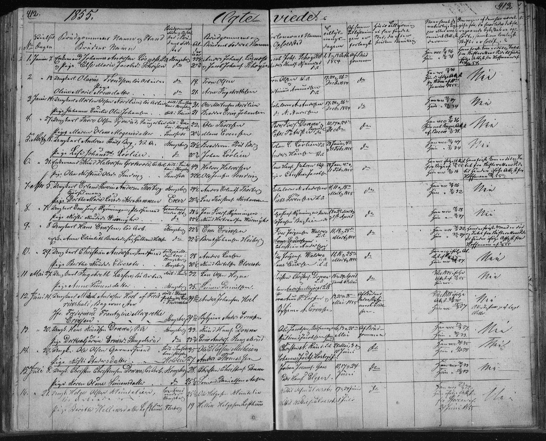 Kongsberg kirkebøker, AV/SAKO-A-22/F/Fa/L0009: Parish register (official) no. I 9, 1839-1858, p. 412-413