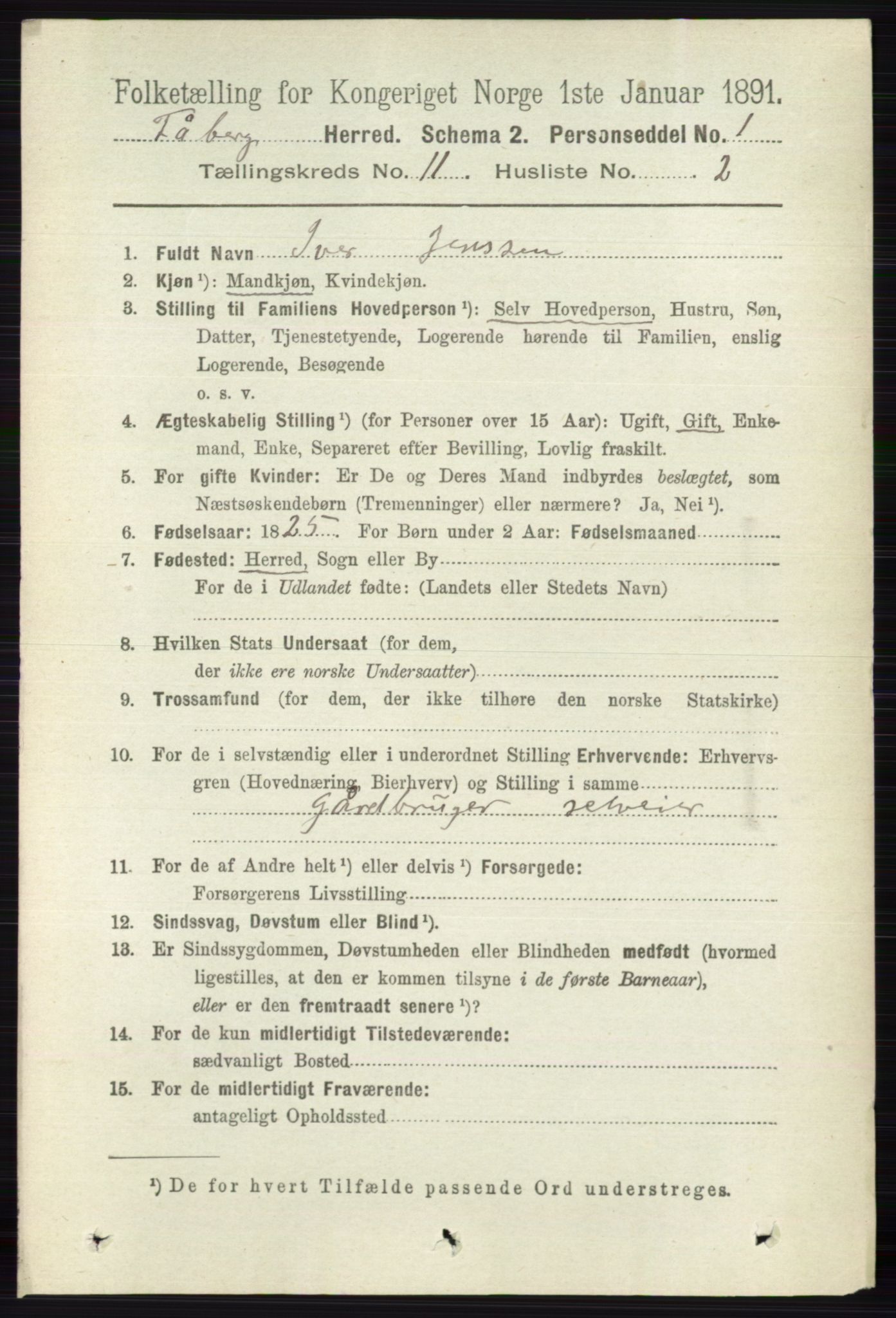 RA, 1891 census for 0524 Fåberg, 1891, p. 4498