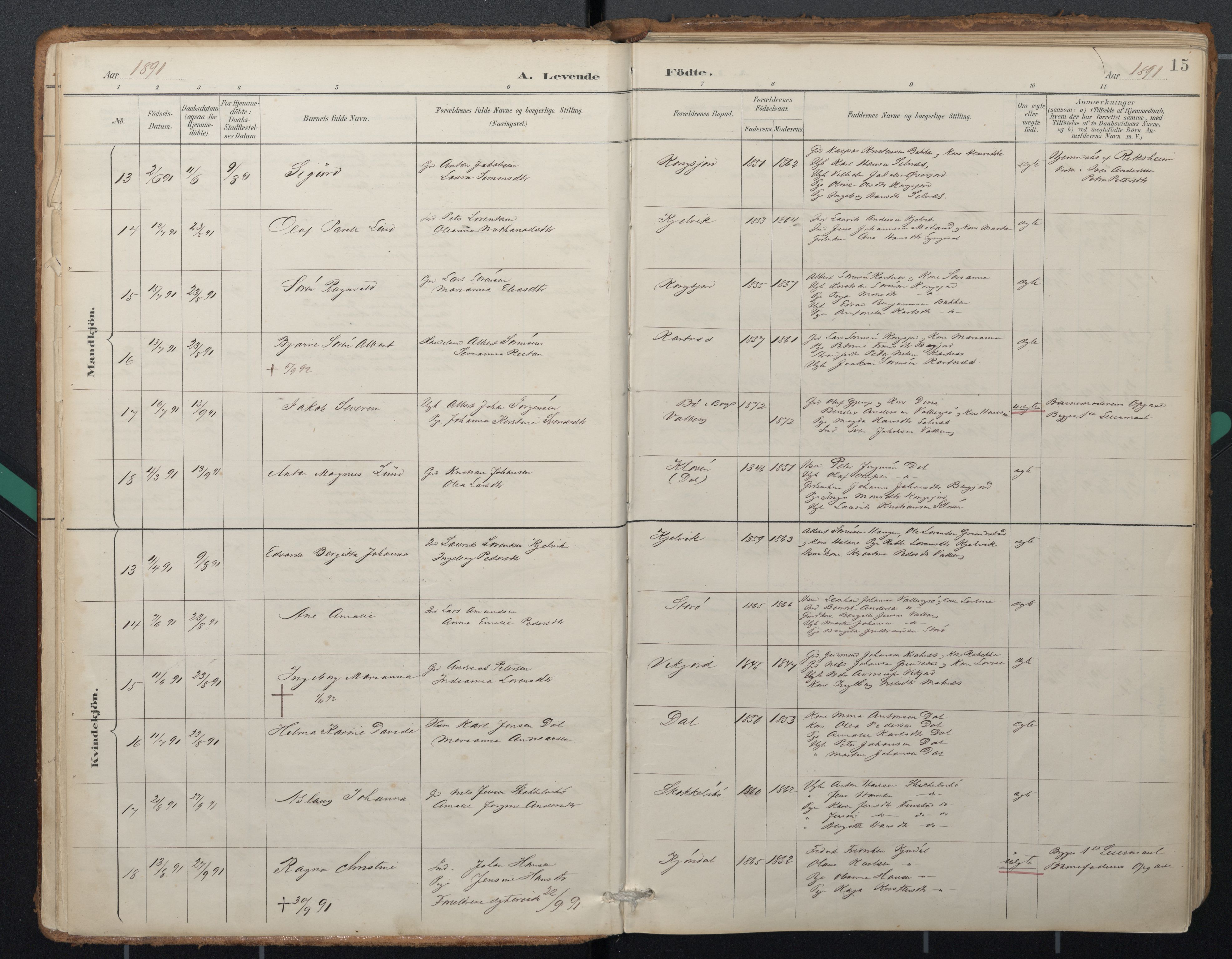 Ministerialprotokoller, klokkerbøker og fødselsregistre - Nordland, SAT/A-1459/884/L1193: Parish register (official) no. 884A01, 1888-1905, p. 15