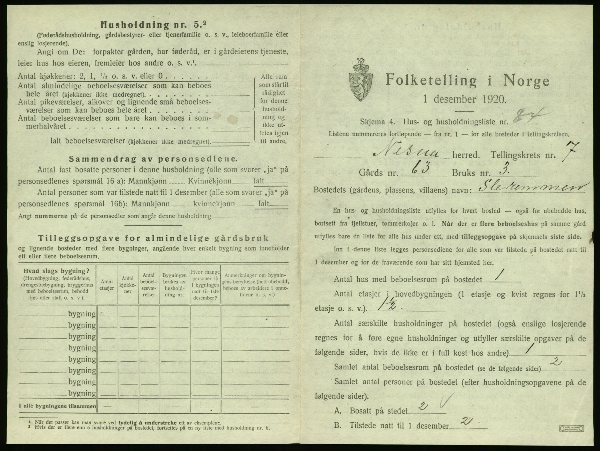 SAT, 1920 census for Nesna, 1920, p. 924