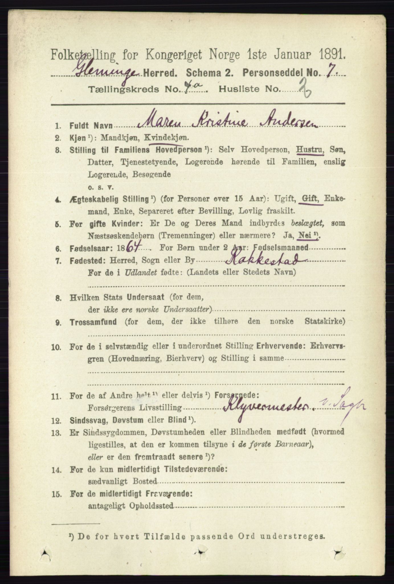 RA, 1891 census for 0132 Glemmen, 1891, p. 3486