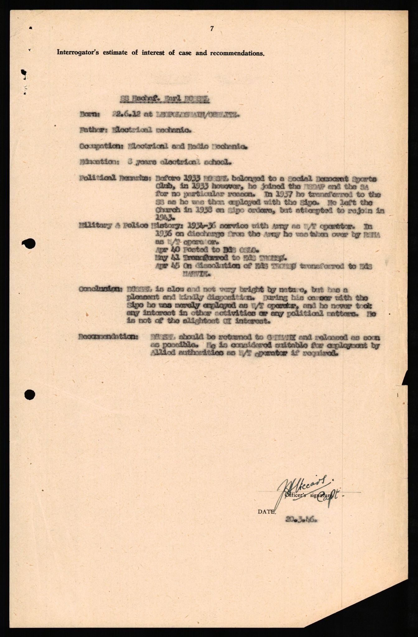 Forsvaret, Forsvarets overkommando II, RA/RAFA-3915/D/Db/L0028: CI Questionaires. Tyske okkupasjonsstyrker i Norge. Tyskere., 1945-1946, p. 386