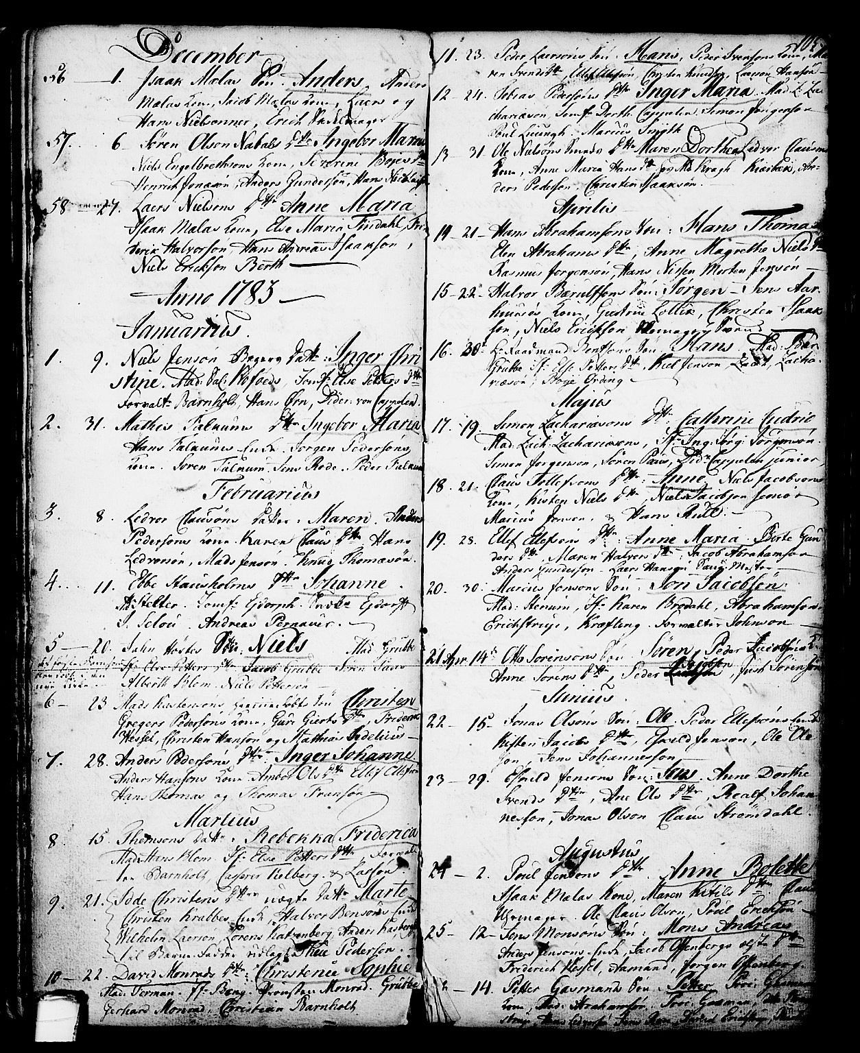 Skien kirkebøker, SAKO/A-302/G/Ga/L0001: Parish register (copy) no. 1, 1756-1791, p. 105