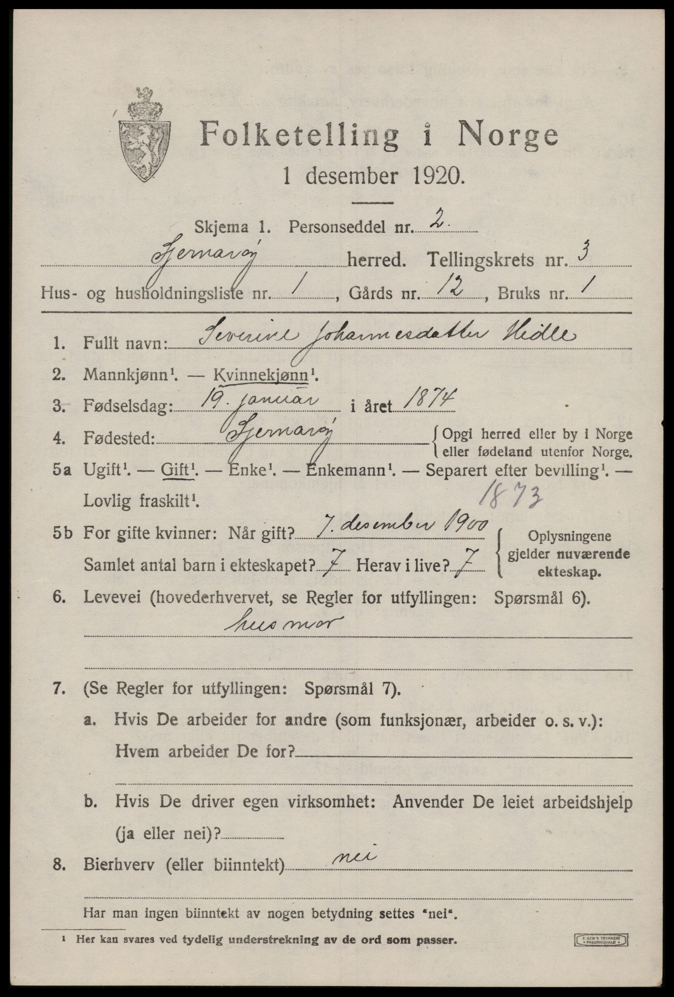 SAST, 1920 census for Sjernarøy, 1920, p. 880