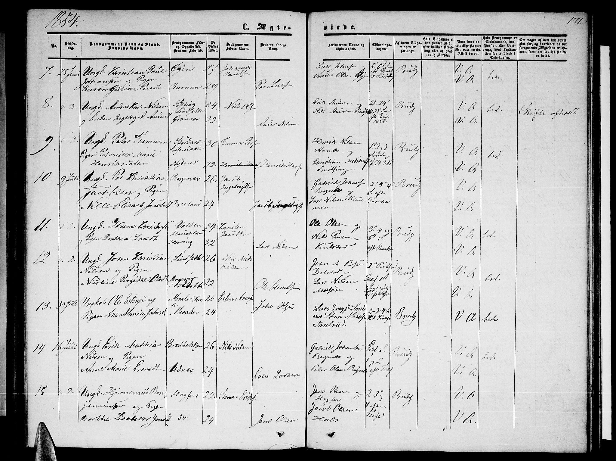 Ministerialprotokoller, klokkerbøker og fødselsregistre - Nordland, SAT/A-1459/820/L0301: Parish register (copy) no. 820C03, 1851-1858, p. 171