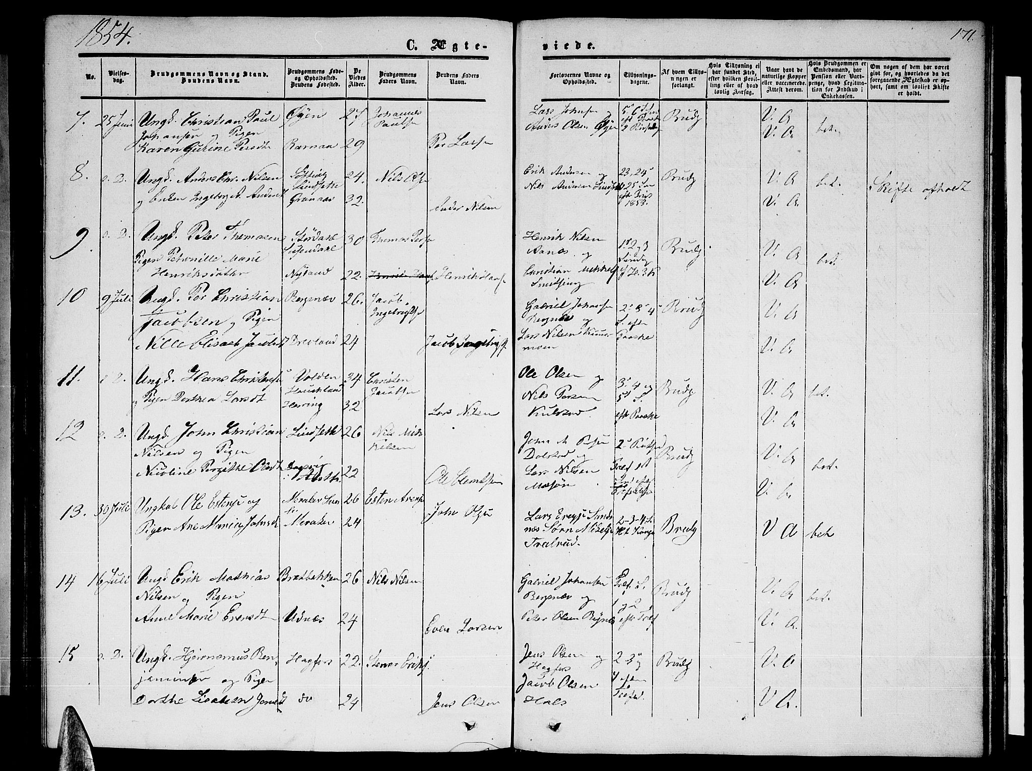 Ministerialprotokoller, klokkerbøker og fødselsregistre - Nordland, AV/SAT-A-1459/820/L0301: Parish register (copy) no. 820C03, 1851-1858, p. 171