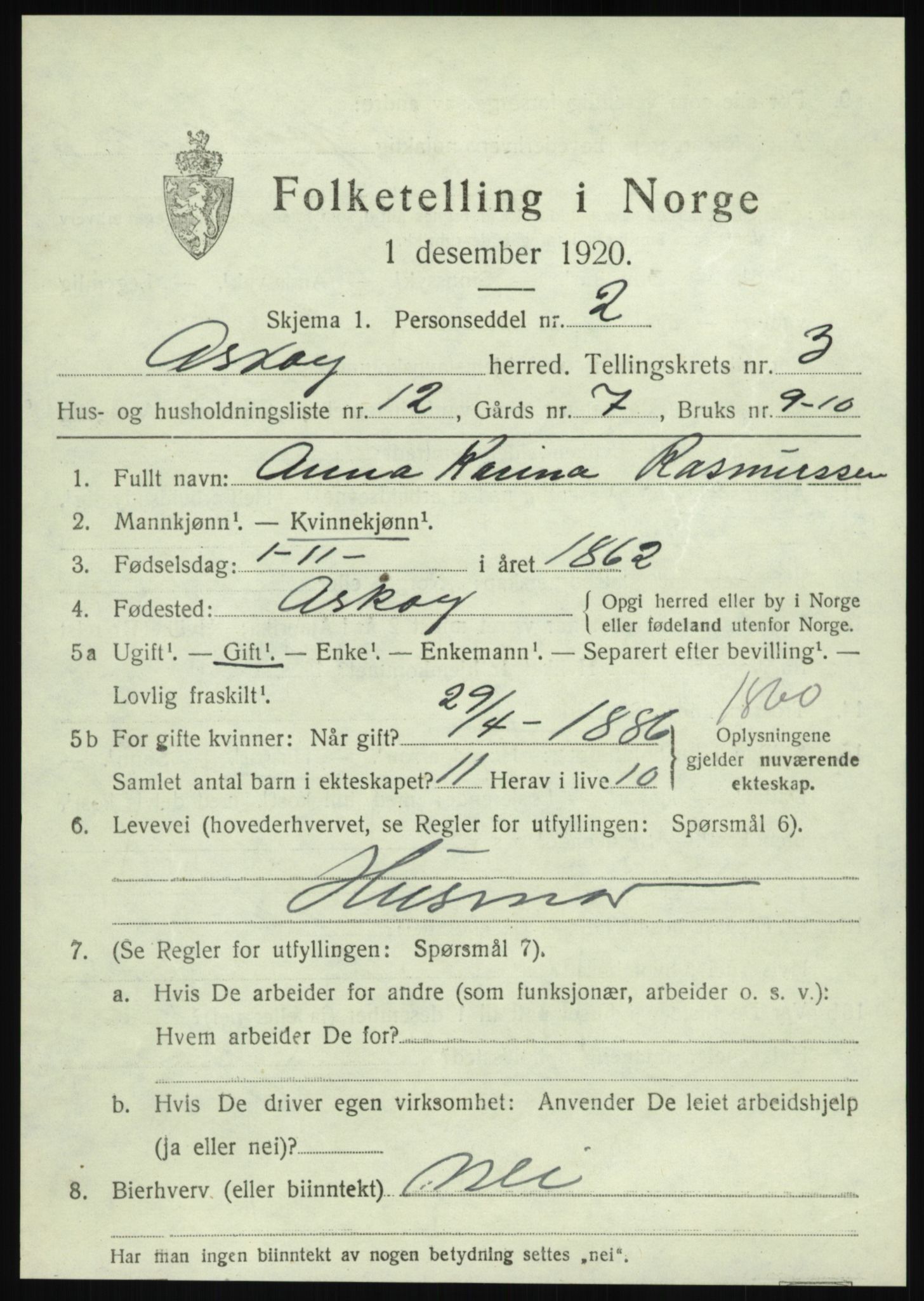 SAB, 1920 census for Askøy, 1920, p. 6490