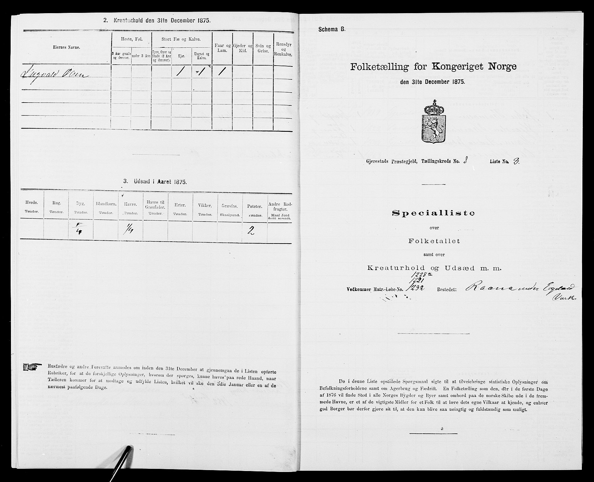 SAK, 1875 census for 0911P Gjerstad, 1875, p. 823