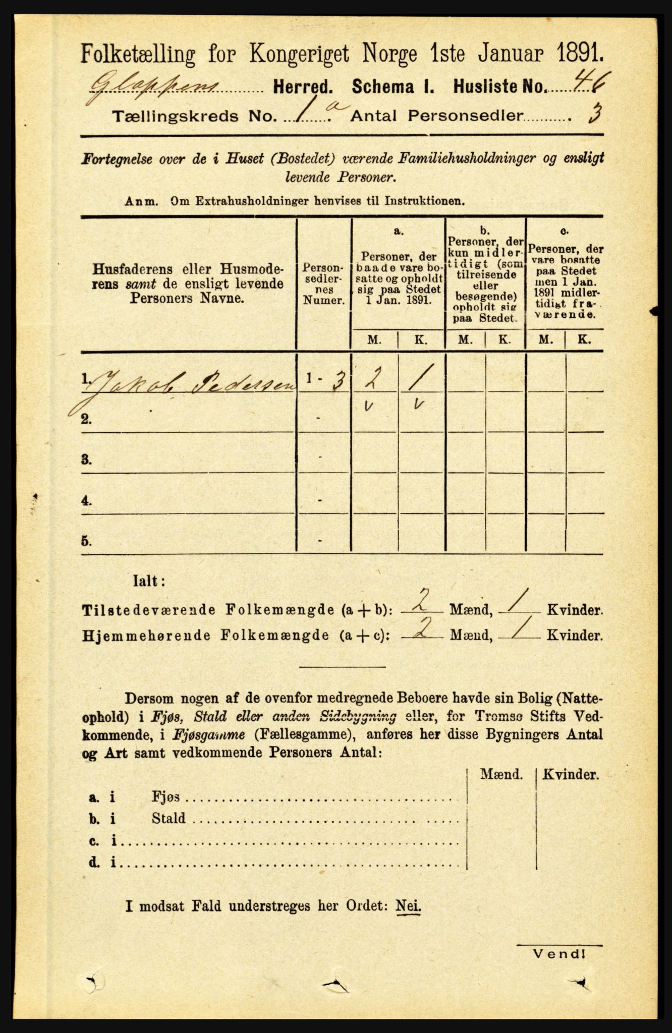 RA, 1891 census for 1445 Gloppen, 1891, p. 72