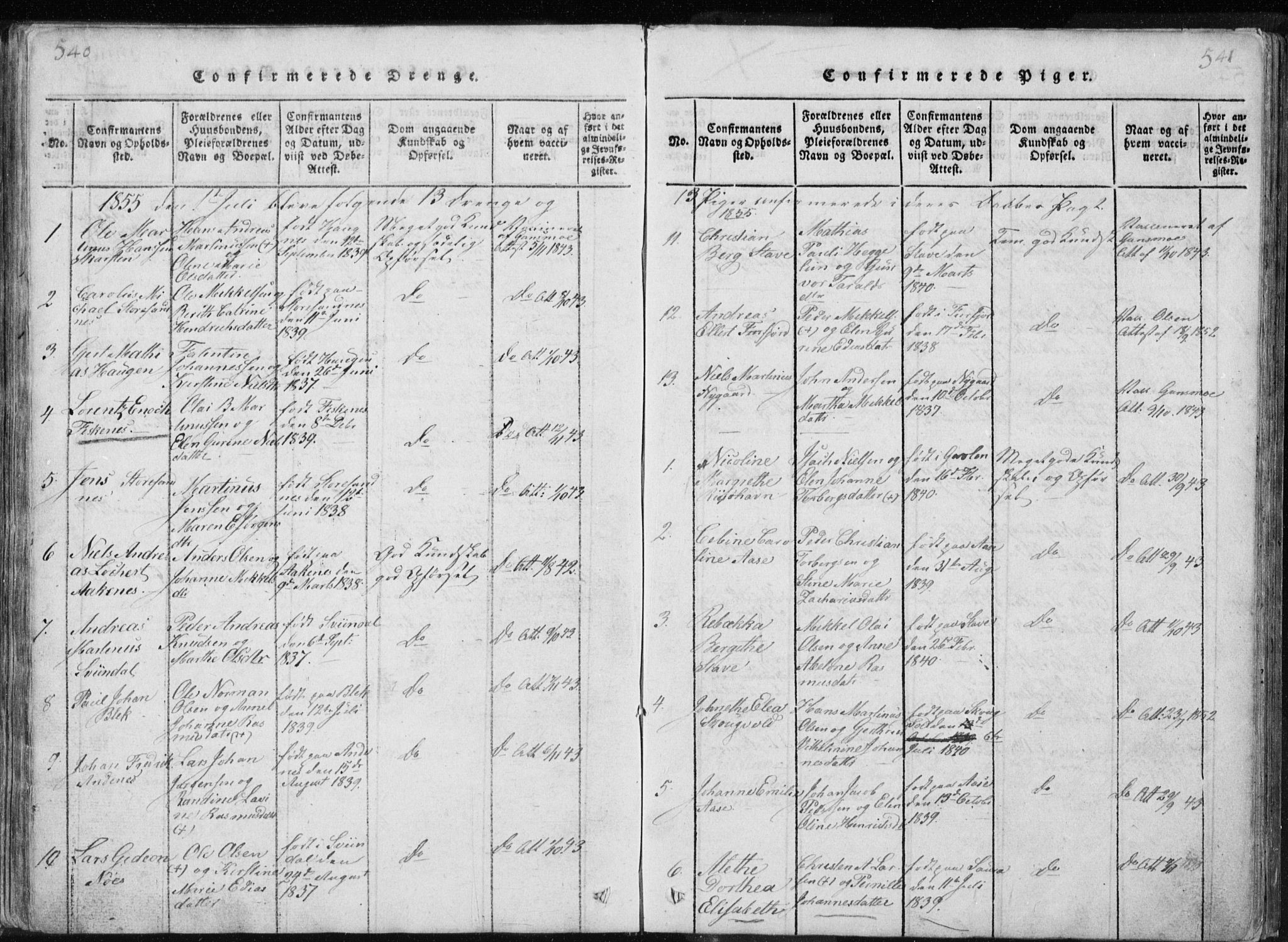 Ministerialprotokoller, klokkerbøker og fødselsregistre - Nordland, AV/SAT-A-1459/897/L1411: Parish register (copy) no. 897C01, 1820-1866, p. 540-541