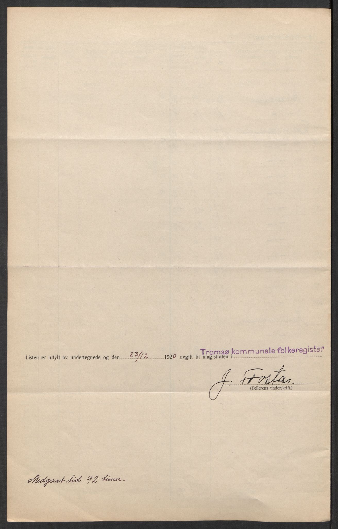 SATØ, 1920 census for Tromsø, 1920, p. 43