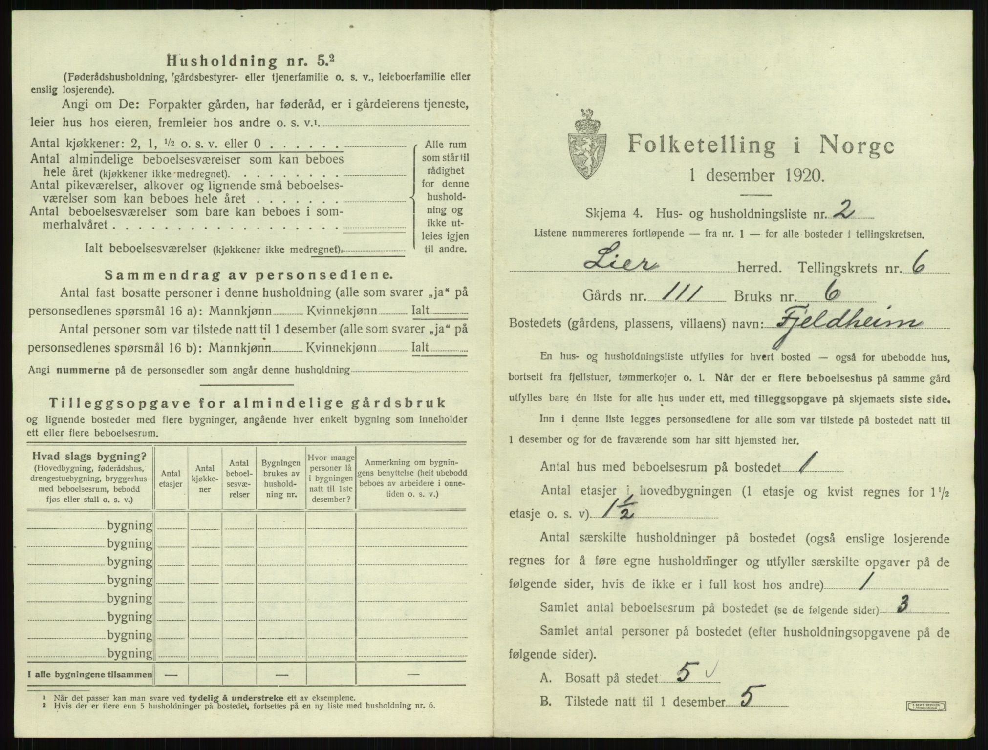 SAKO, 1920 census for Lier, 1920, p. 842