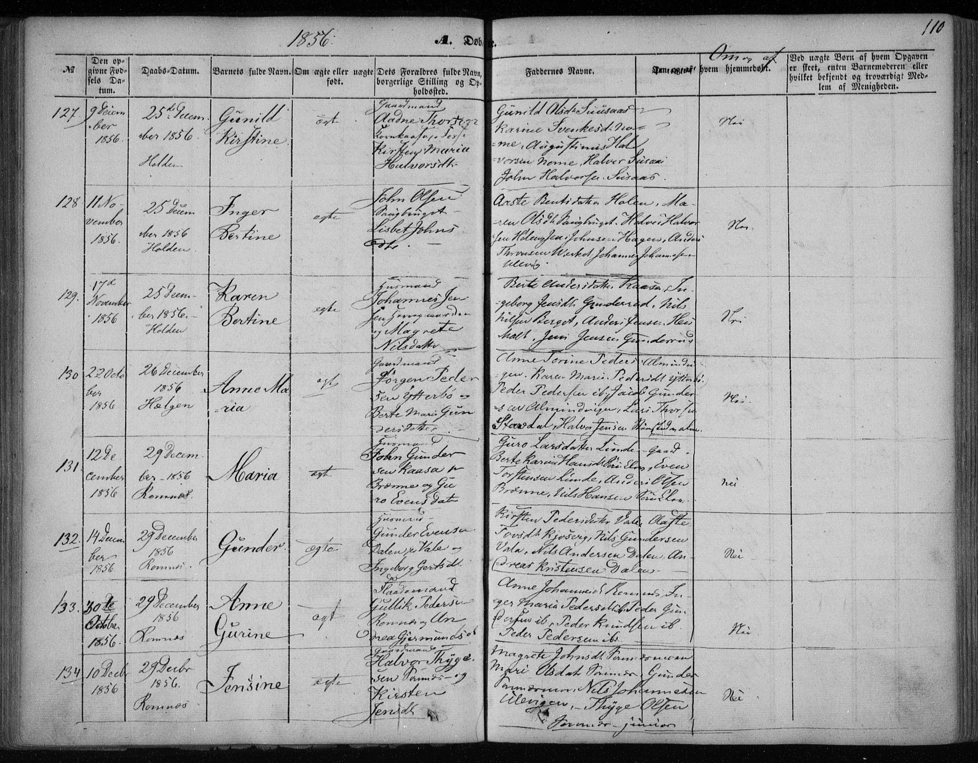 Holla kirkebøker, SAKO/A-272/F/Fa/L0005: Parish register (official) no. 5, 1849-1860, p. 110