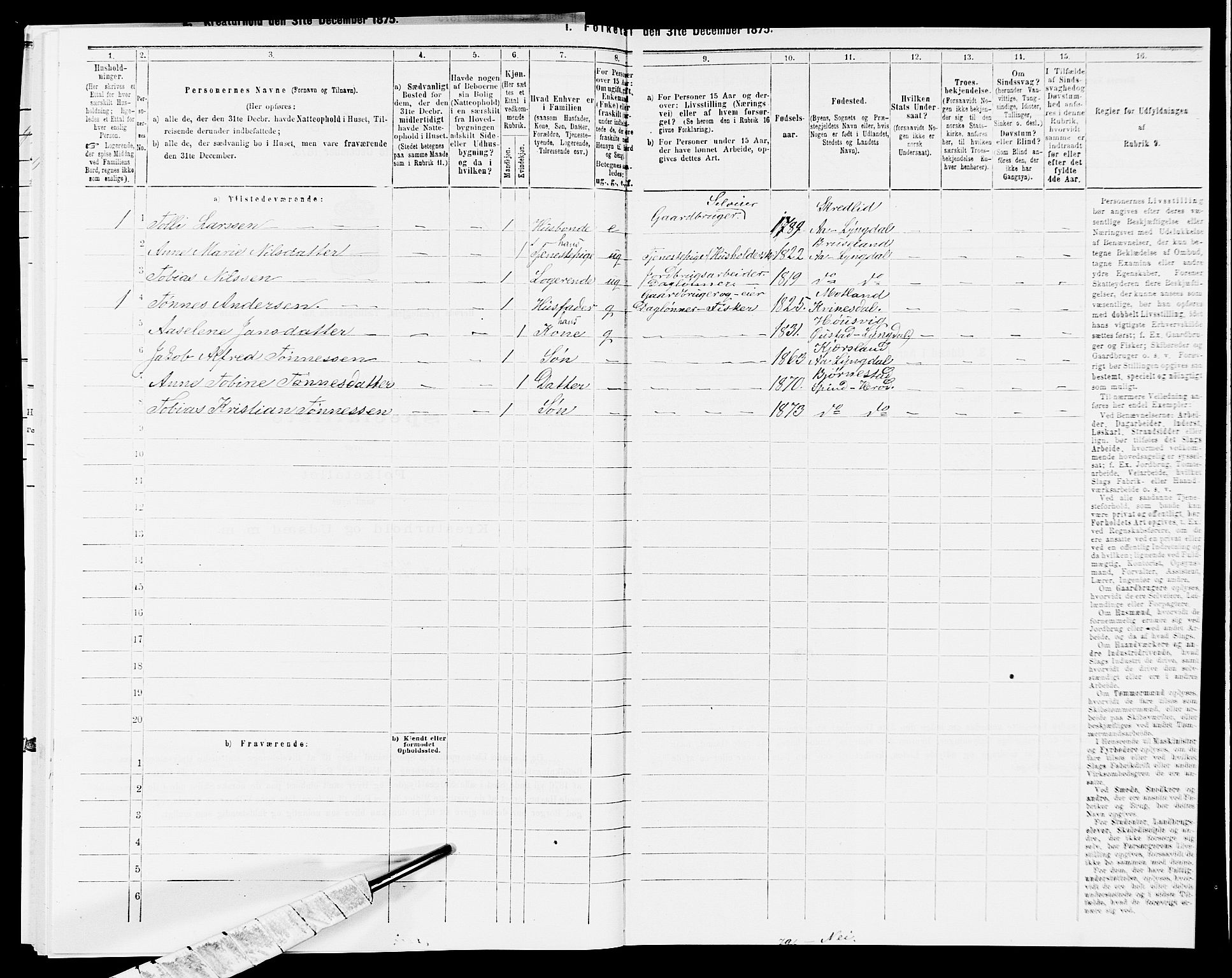 SAK, 1875 census for 1039P Herad, 1875, p. 573