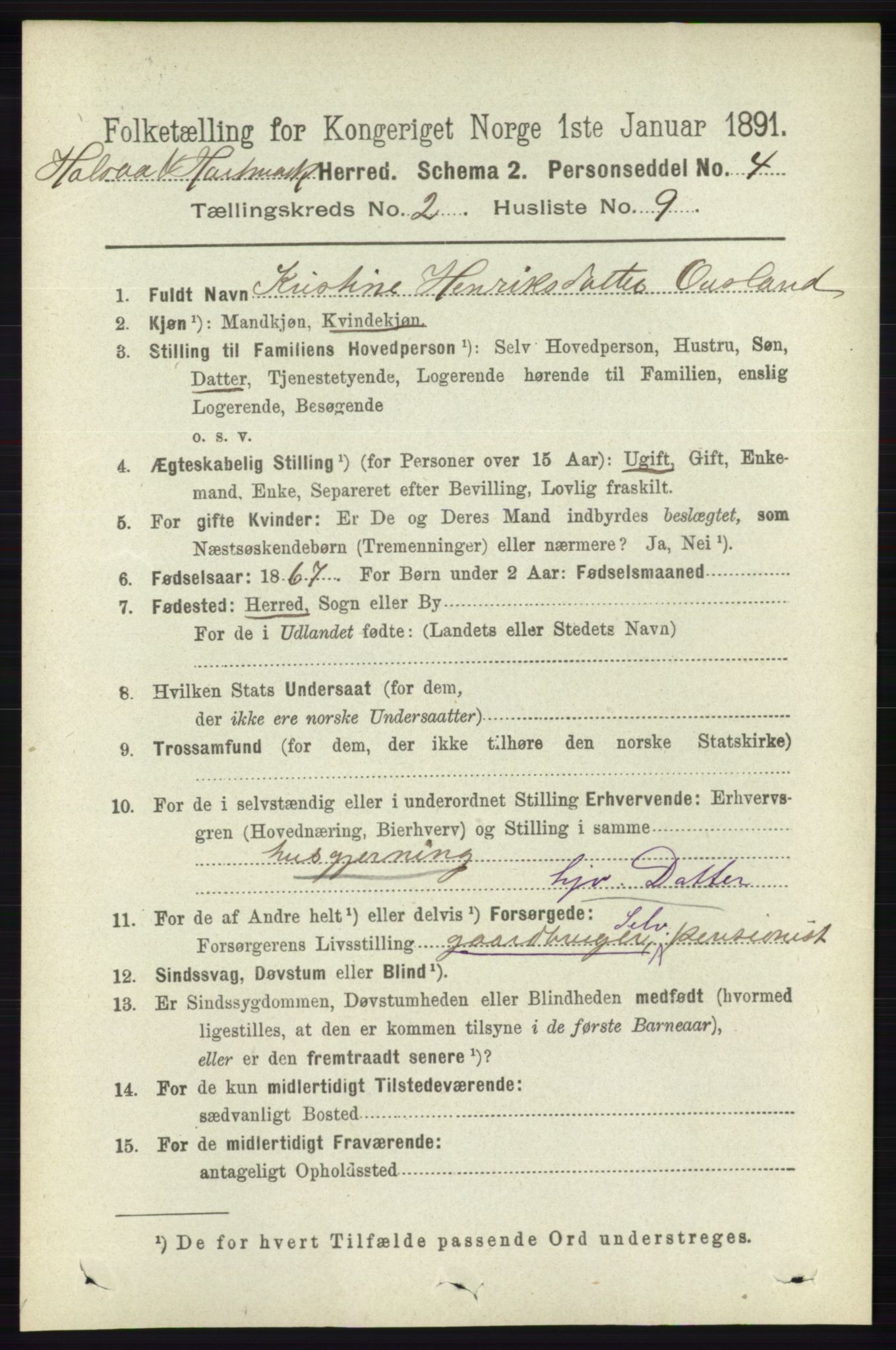 RA, 1891 census for 1019 Halse og Harkmark, 1891, p. 562