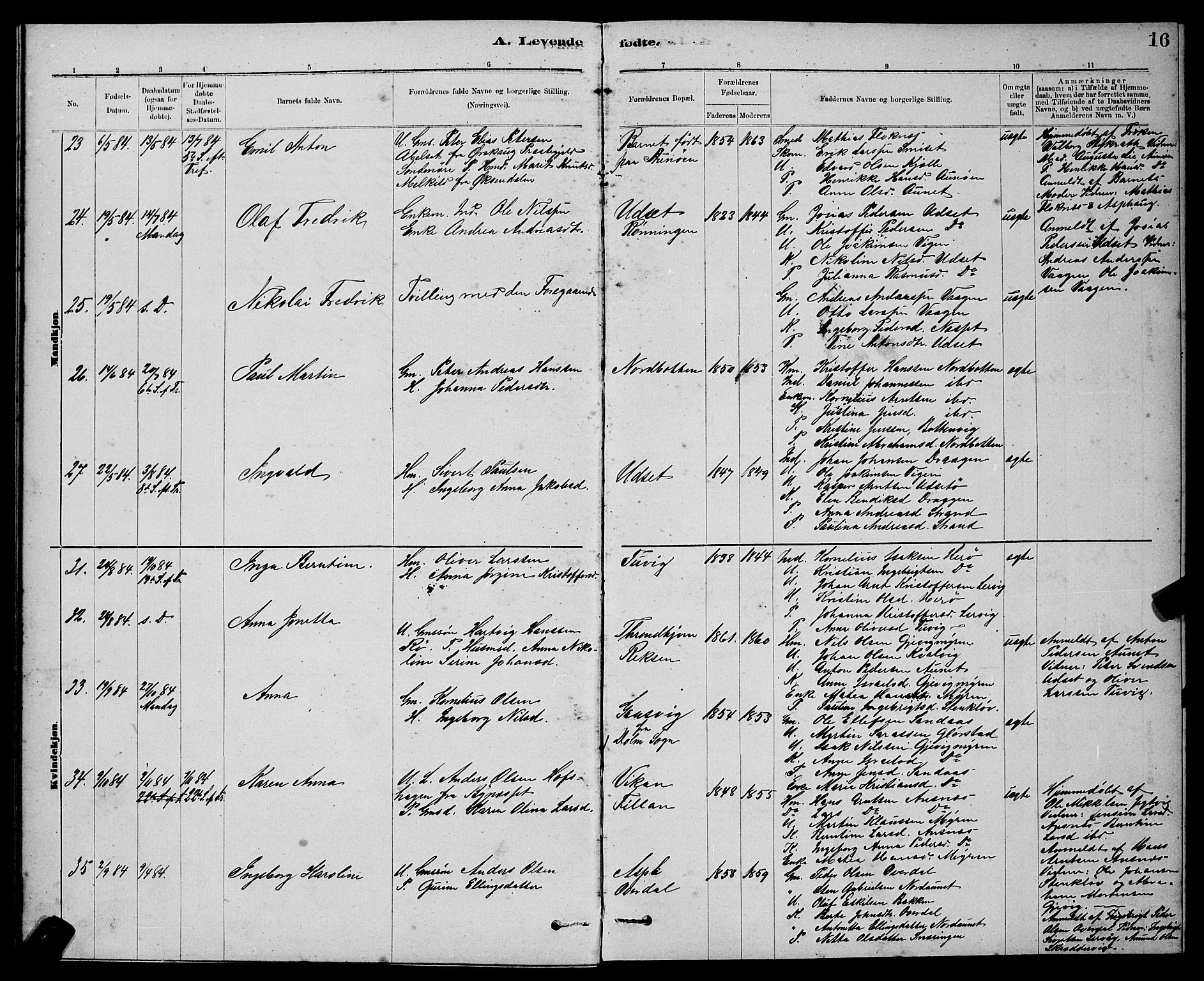 Ministerialprotokoller, klokkerbøker og fødselsregistre - Sør-Trøndelag, AV/SAT-A-1456/637/L0562: Parish register (copy) no. 637C03, 1883-1898, p. 16