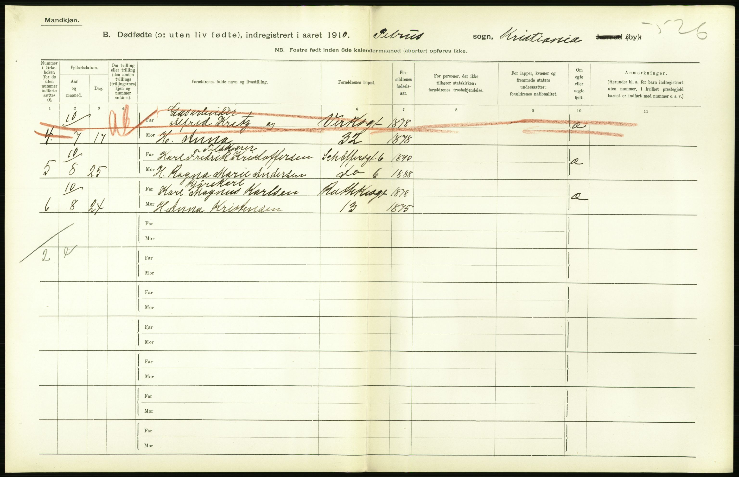 Statistisk sentralbyrå, Sosiodemografiske emner, Befolkning, RA/S-2228/D/Df/Dfa/Dfah/L0009: Kristiania: Gifte og dødfødte., 1910, p. 808