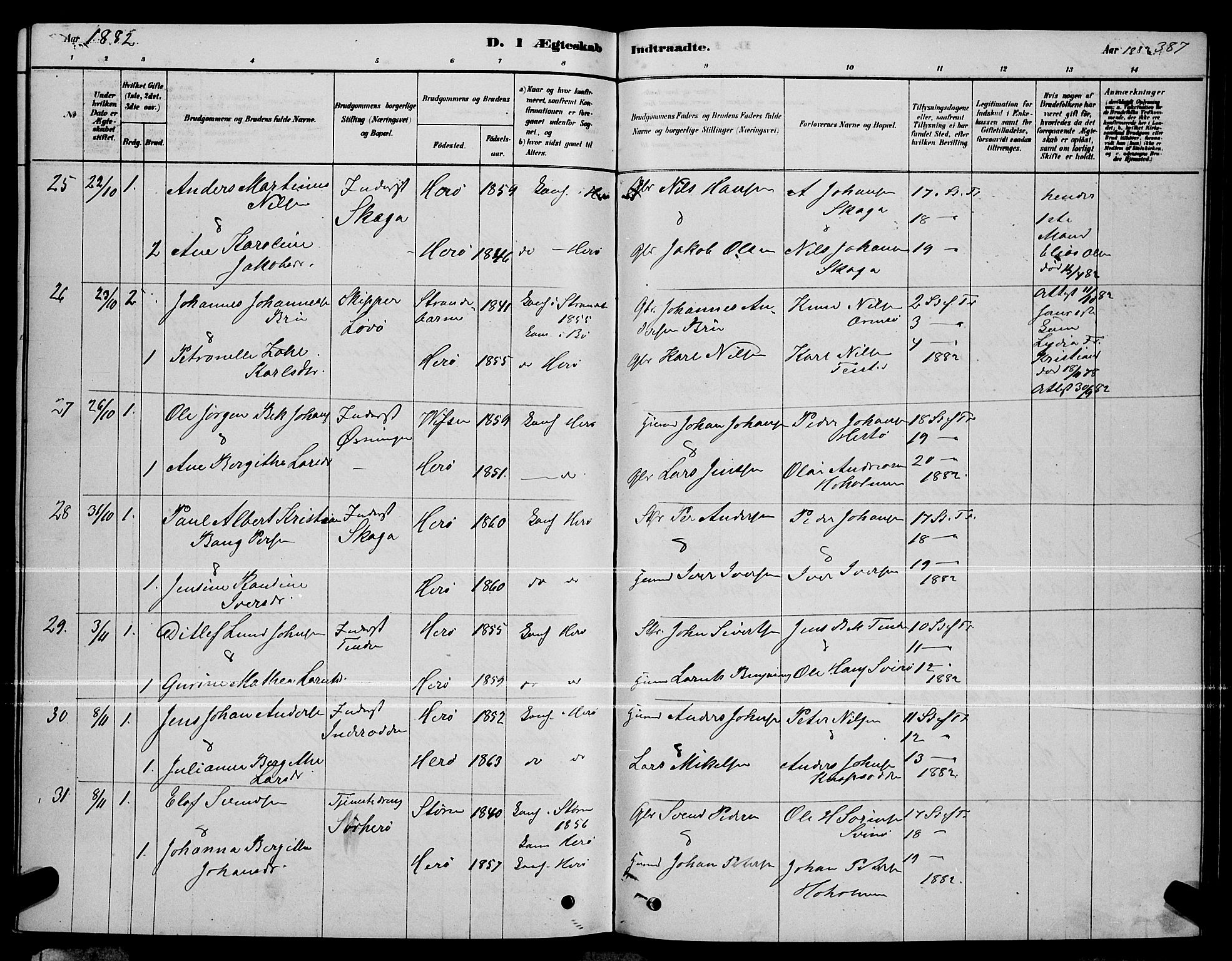 Ministerialprotokoller, klokkerbøker og fødselsregistre - Nordland, AV/SAT-A-1459/834/L0513: Parish register (copy) no. 834C04, 1877-1892, p. 387