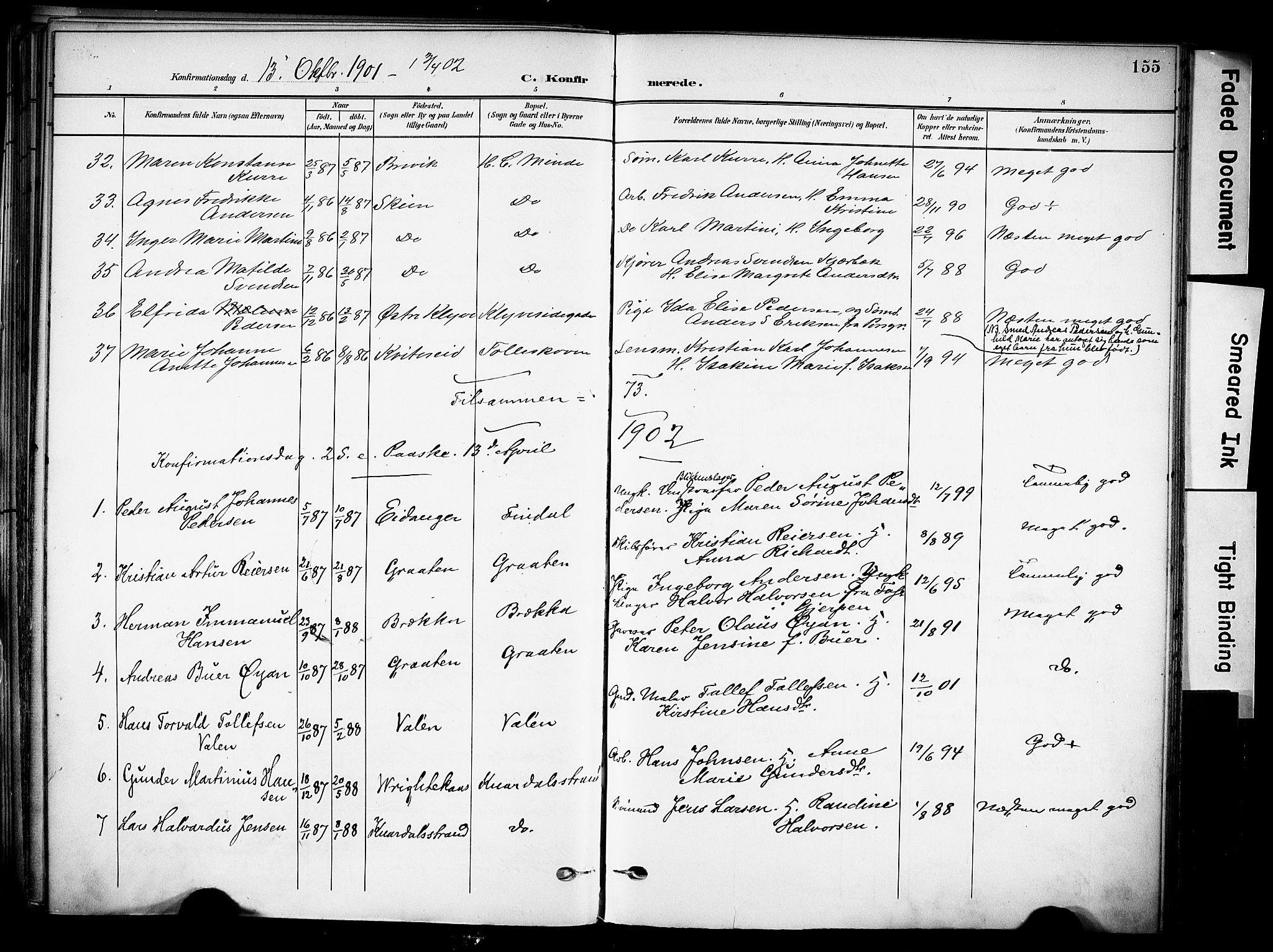 Solum kirkebøker, SAKO/A-306/F/Fa/L0011: Parish register (official) no. I 11, 1898-1909, p. 155