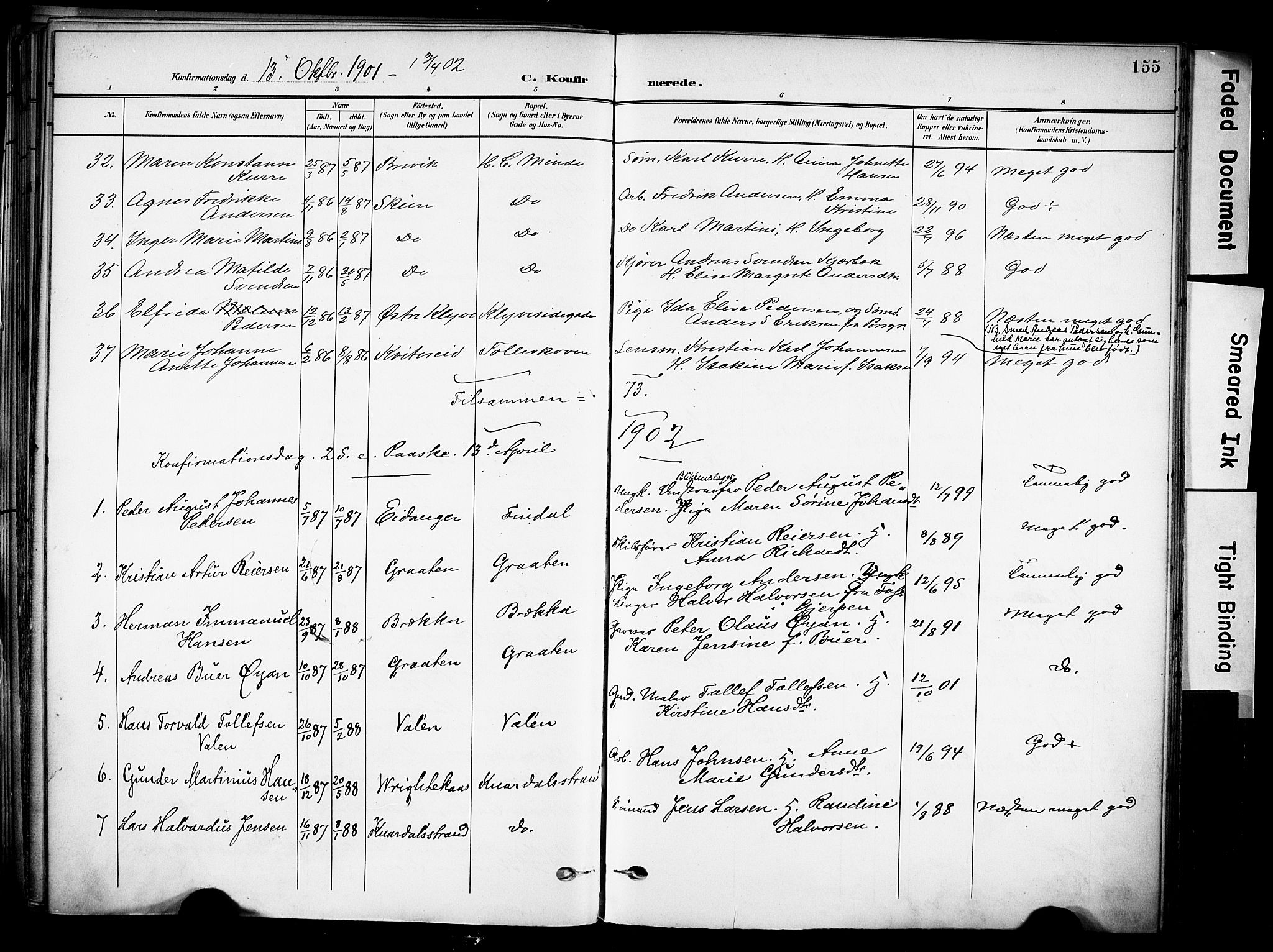 Solum kirkebøker, AV/SAKO-A-306/F/Fa/L0011: Parish register (official) no. I 11, 1898-1909, p. 155