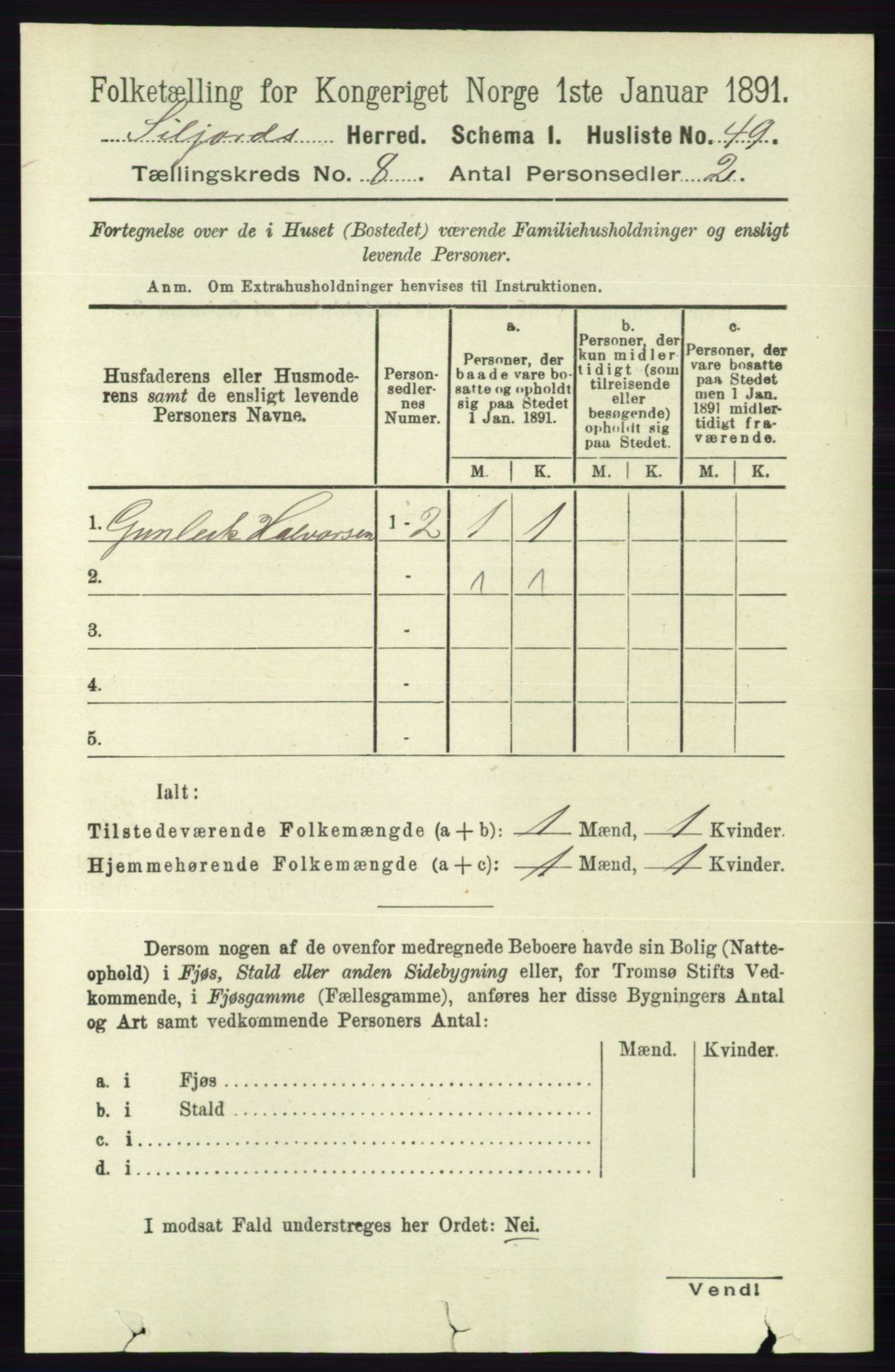 RA, 1891 census for 0828 Seljord, 1891, p. 2872